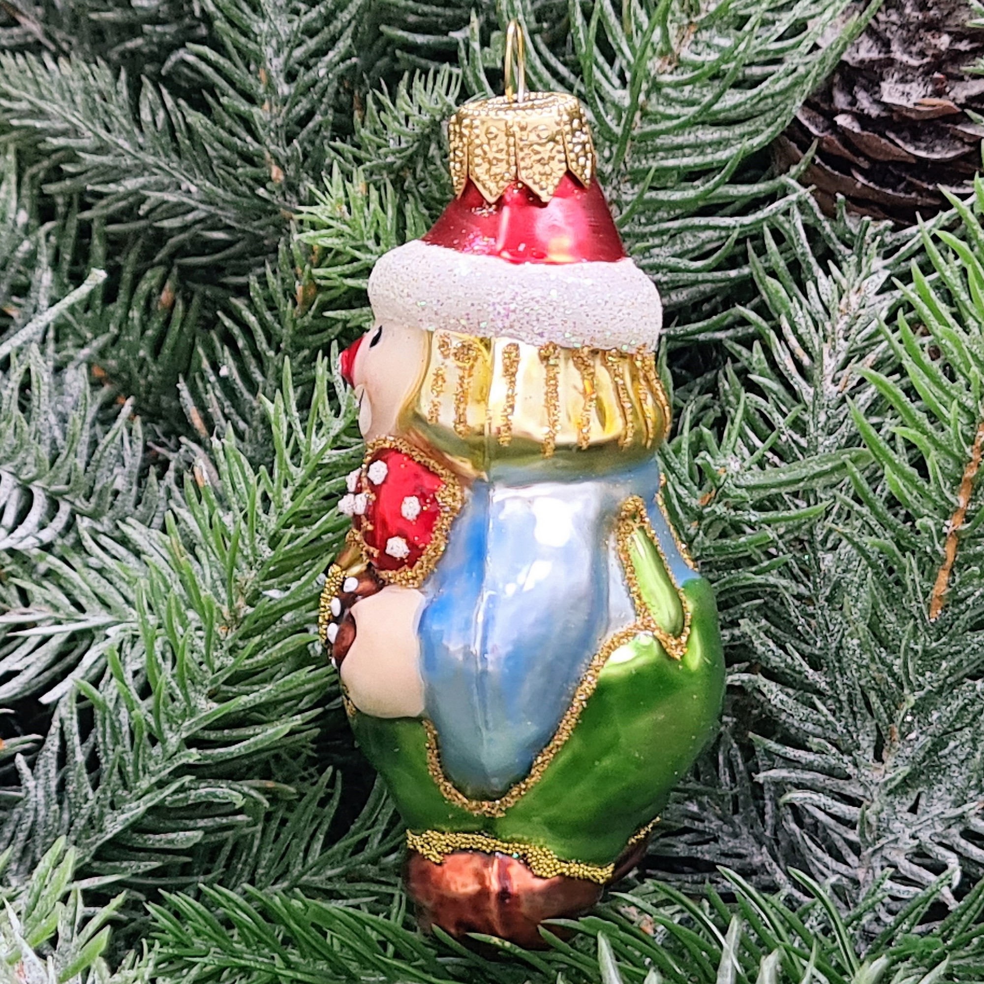 фото Стеклянная елочная игрушка Клоун с гармошкой