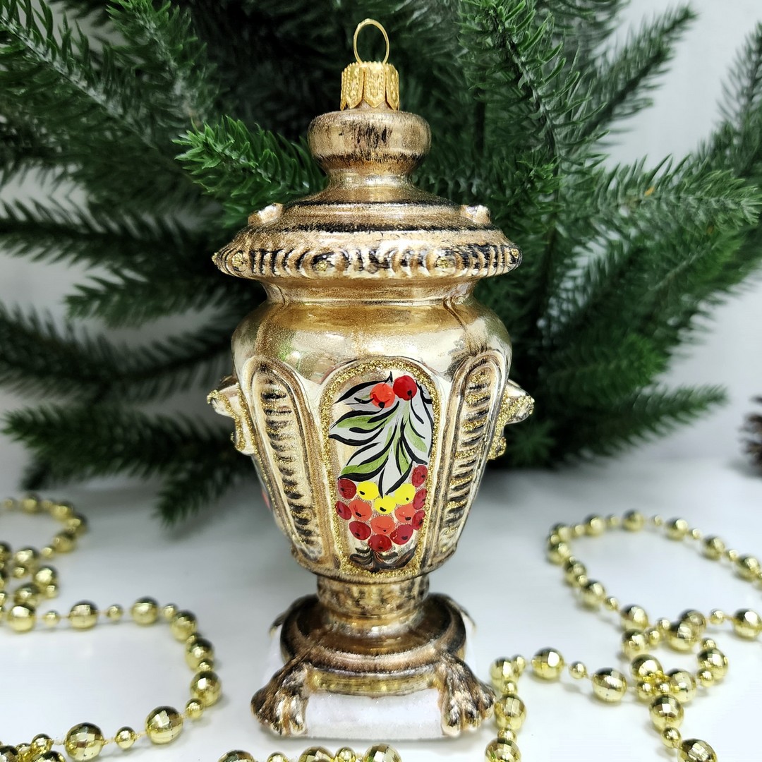 фото Стеклянная елочная игрушка Самовар