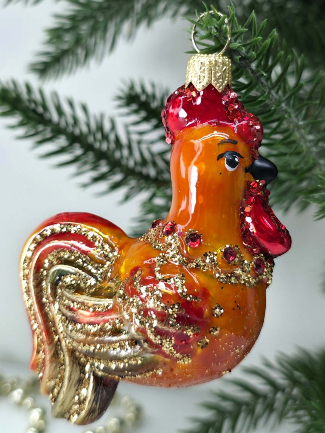фото Стеклянная елочная игрушка Золотой петушок