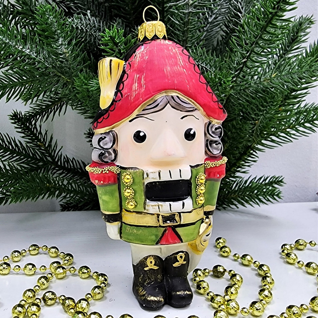 фото Стеклянная елочная игрушка Щелкунчик винтаж зеленый