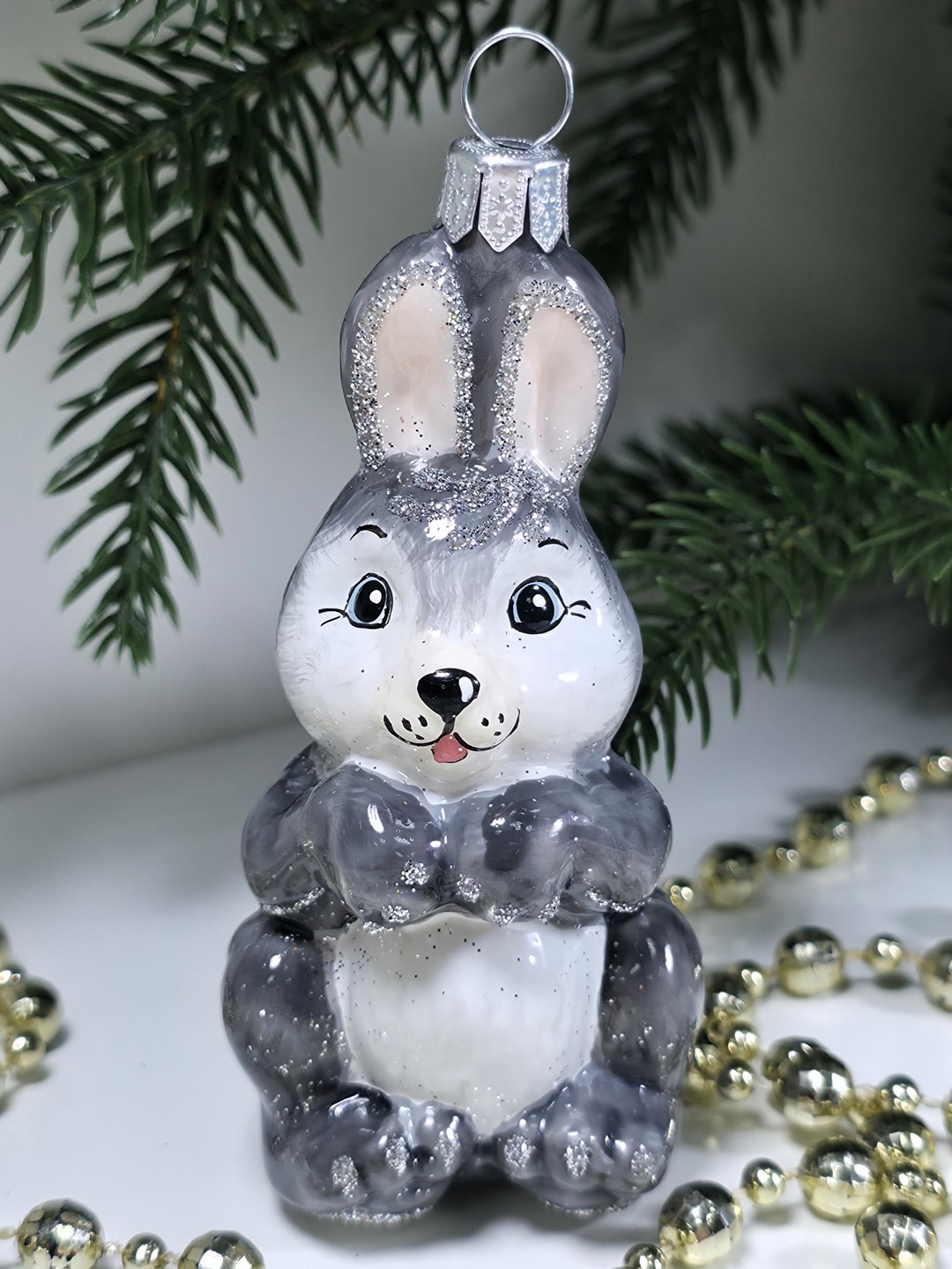 фото Стеклянная елочная игрушка Зайчик