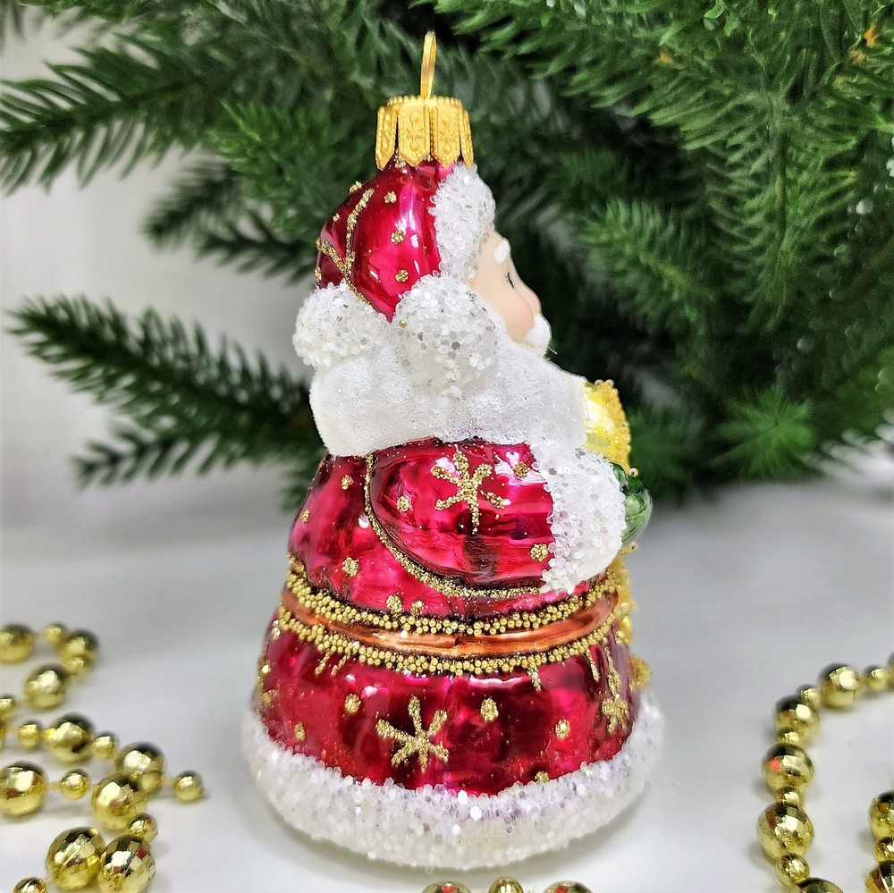 фото Стеклянная елочная игрушка Дед Мороз колокольчик