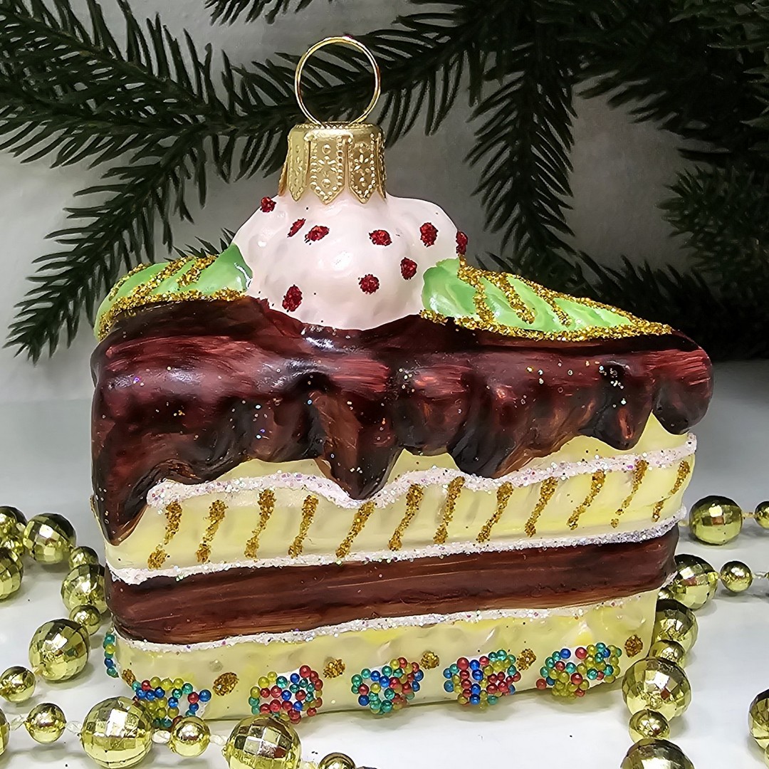 фото Стеклянная елочная игрушка Кусок торта