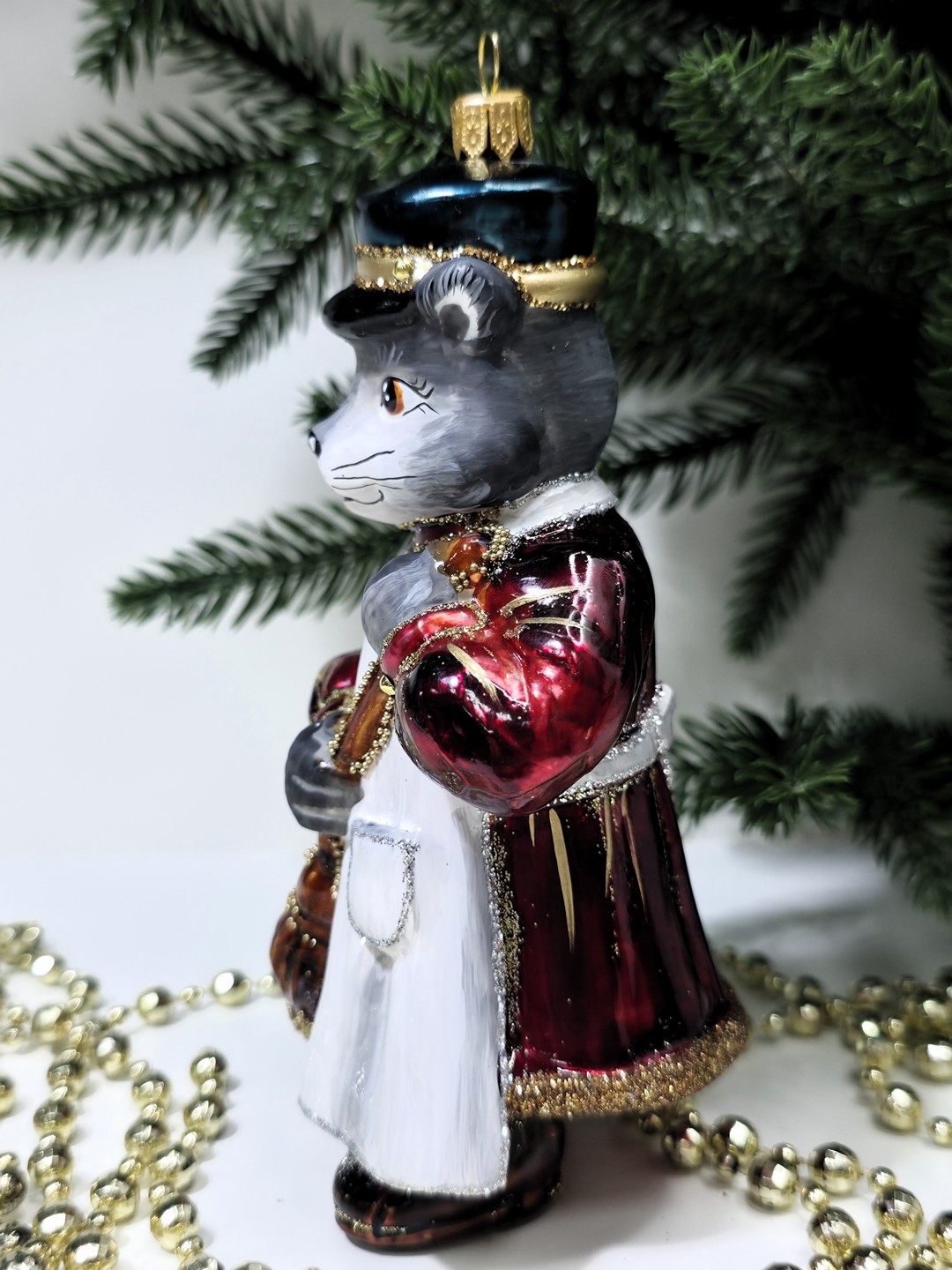 фото Стеклянная елочная игрушка Котофей дворник