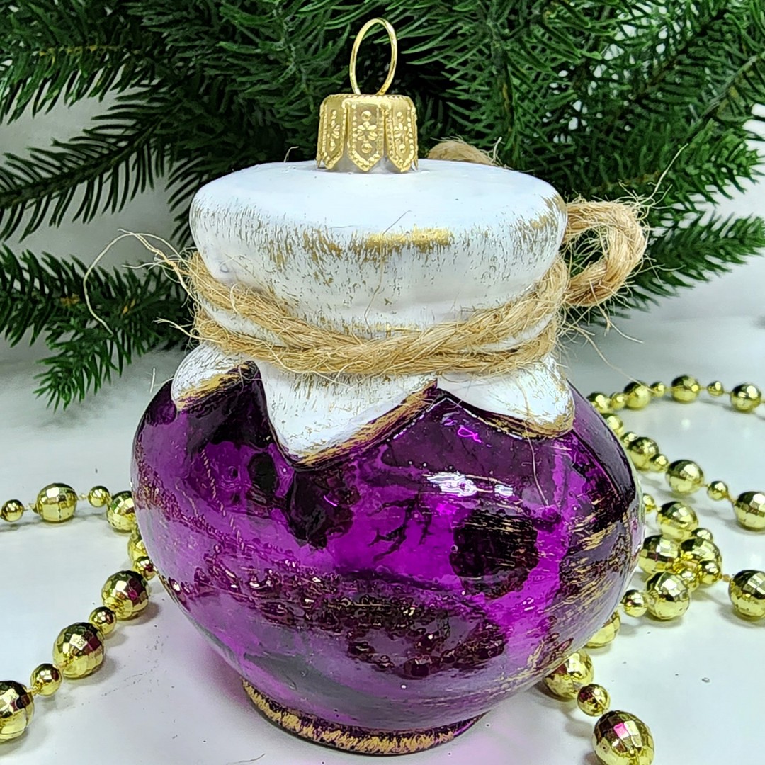 фото Стеклянная елочная игрушка Баночка ягод