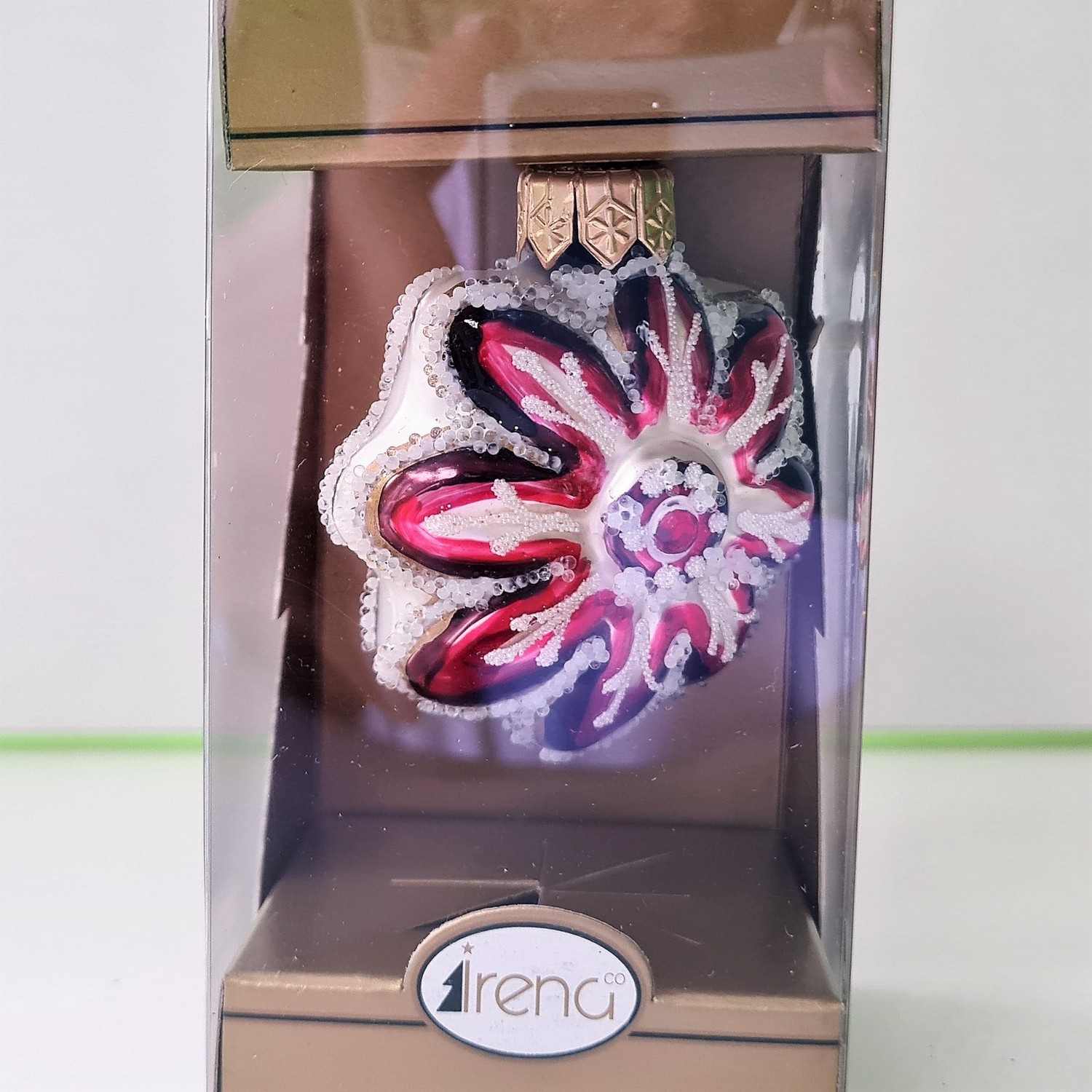 фото Стеклянная елочная игрушка Ромашка красная