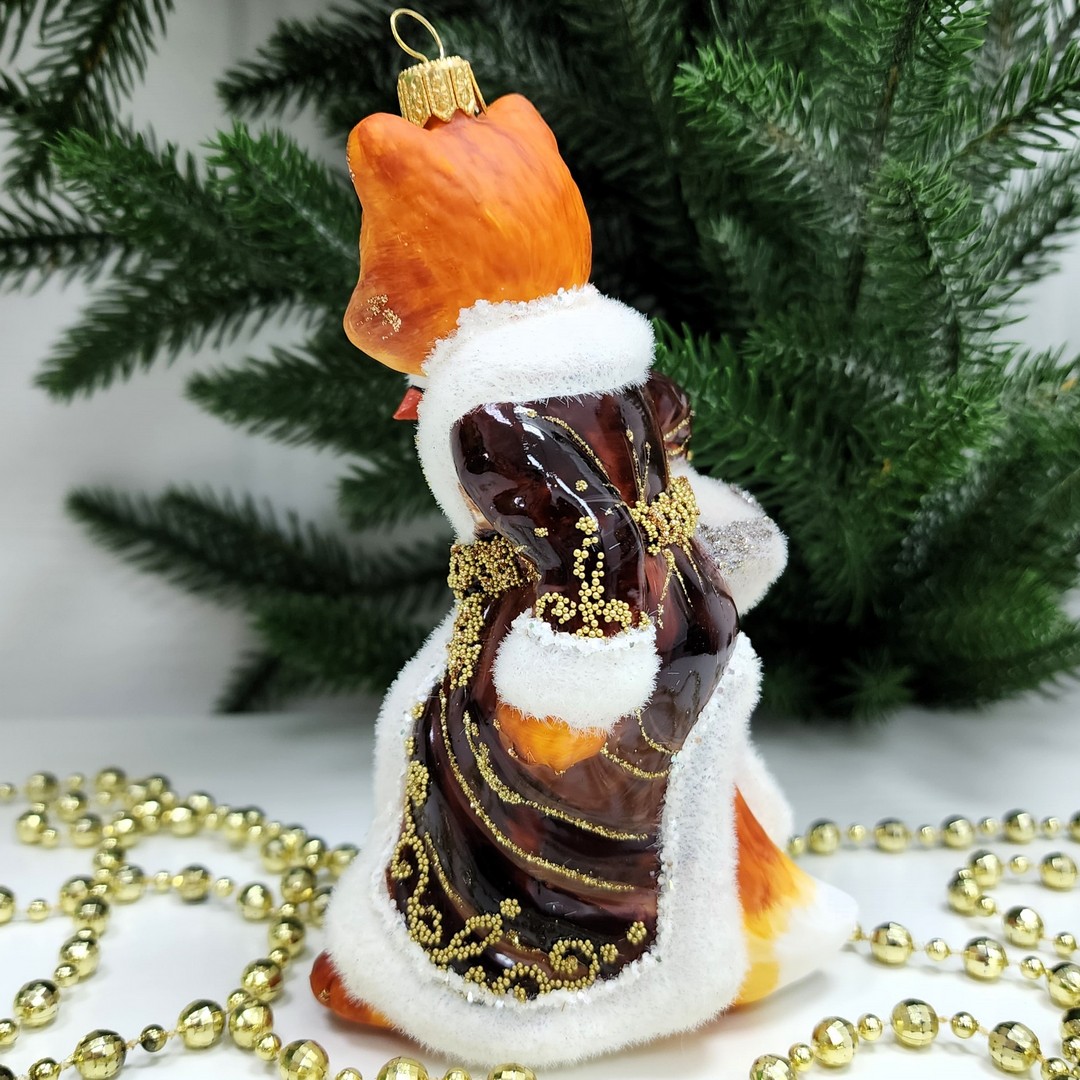 фото Стеклянная елочная игрушка Лиса с гусем