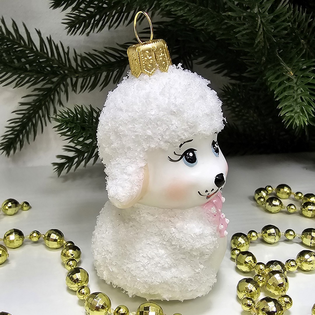 фото Стеклянная елочная игрушка Овечка