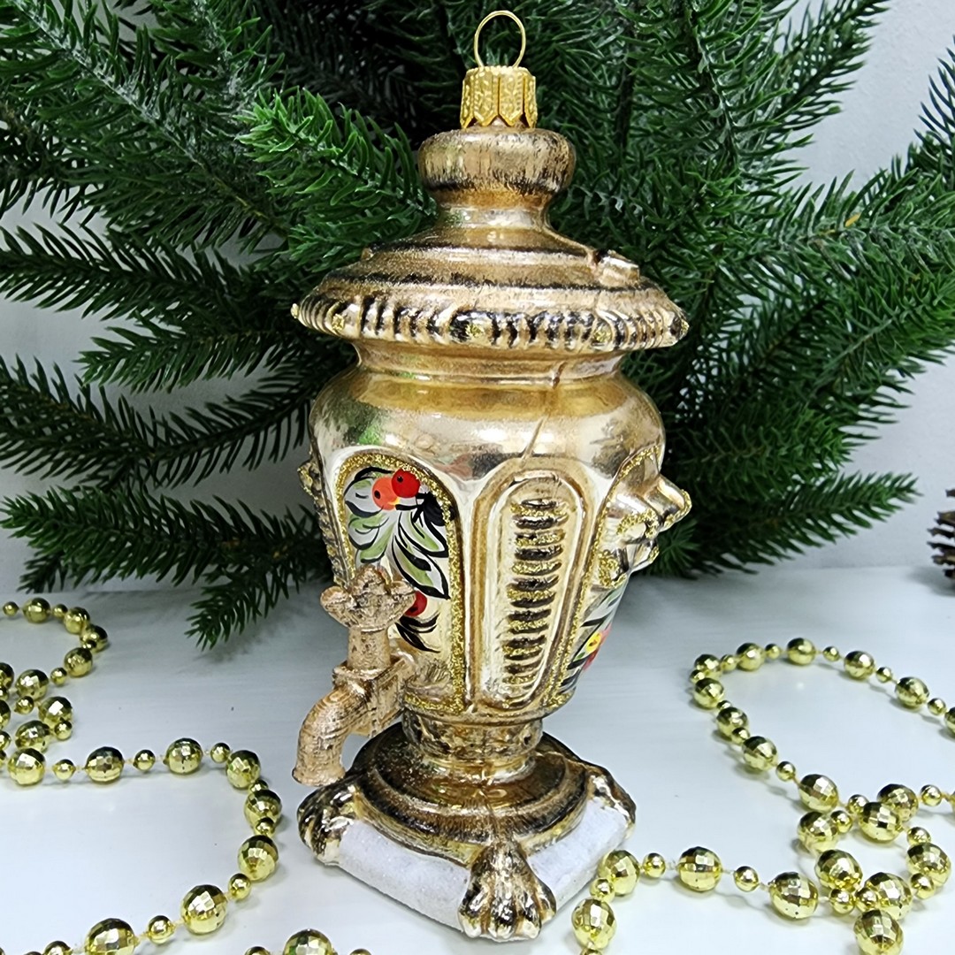 фото Стеклянная елочная игрушка Самовар