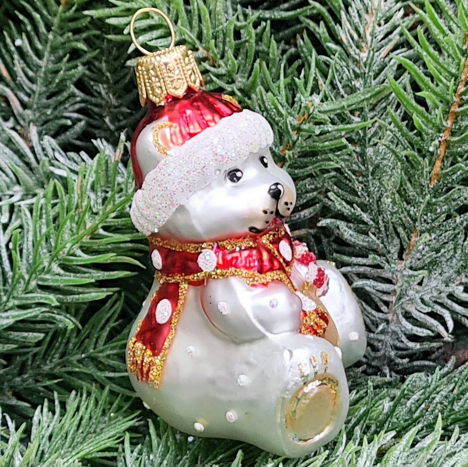 фото Стеклянная елочная игрушка Мишка Бэби