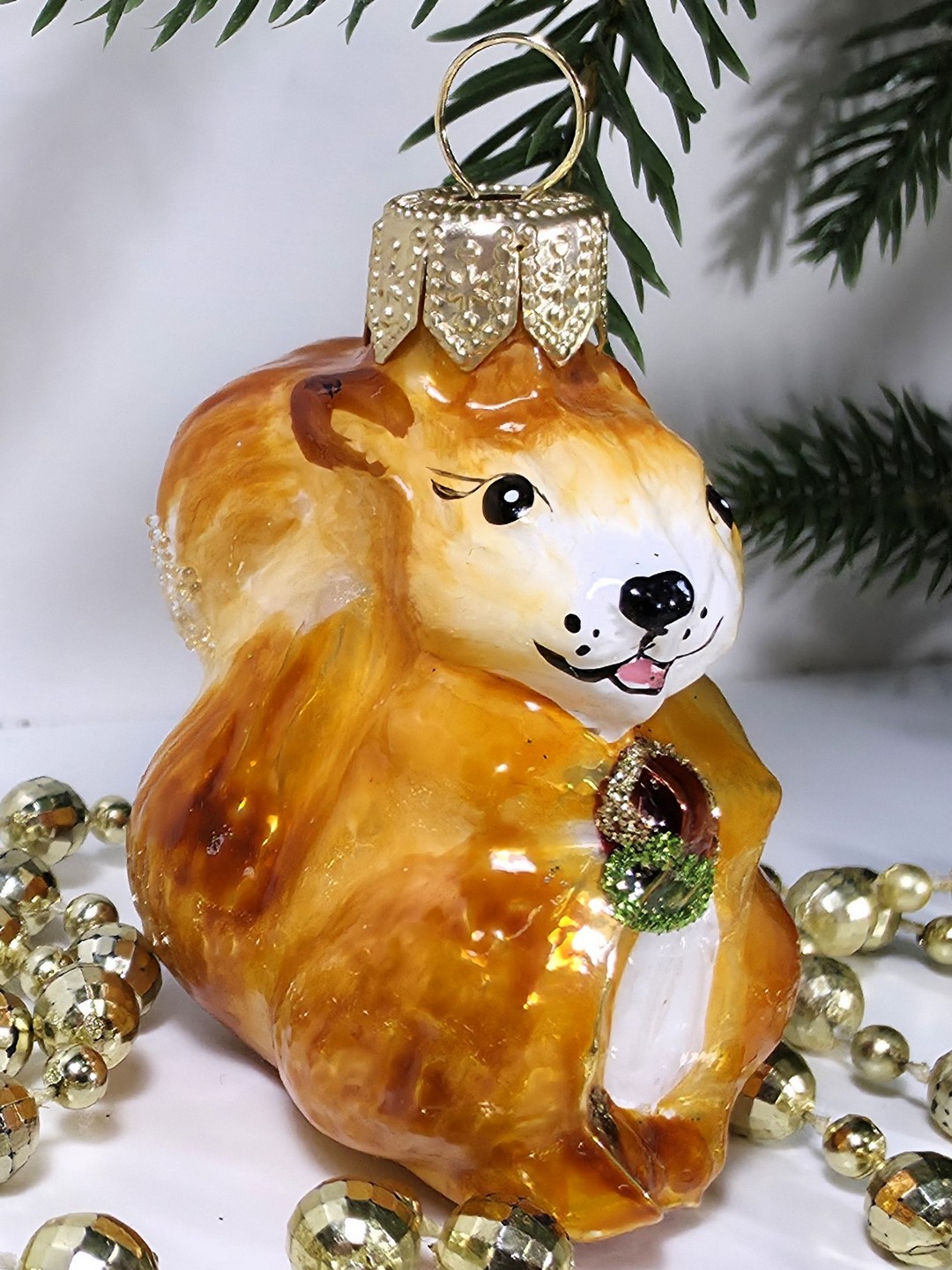 фото Стеклянная елочная игрушка Белочка мини