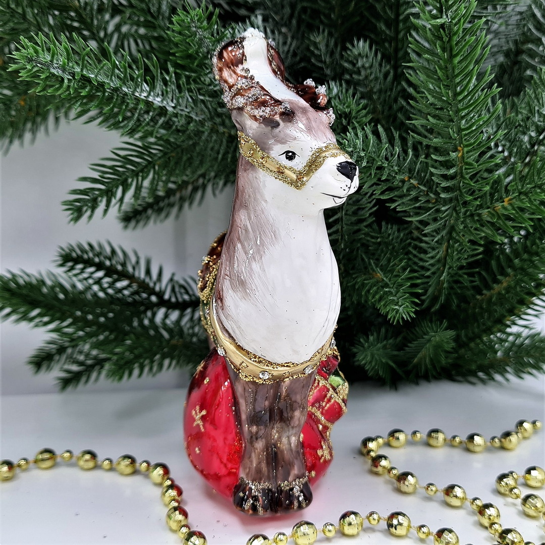 фото Стеклянная елочная игрушка Олень с подарками