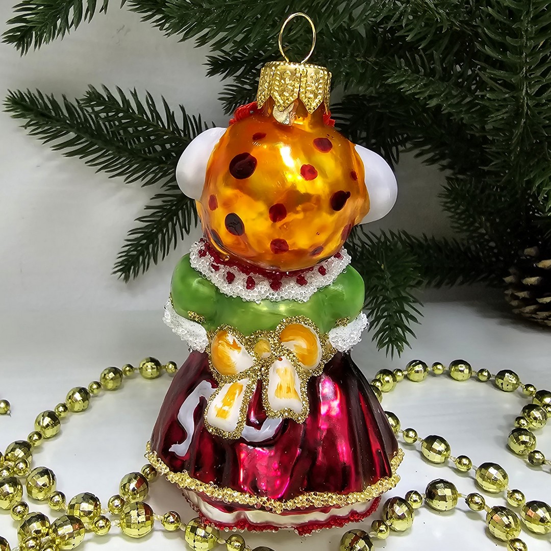 фото Стеклянная елочная игрушка Мышка хозяйка