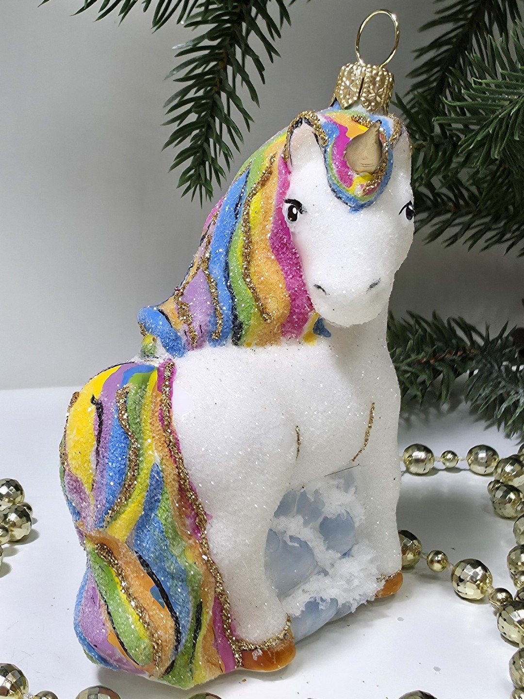 фото Стеклянная елочная игрушка Единорог