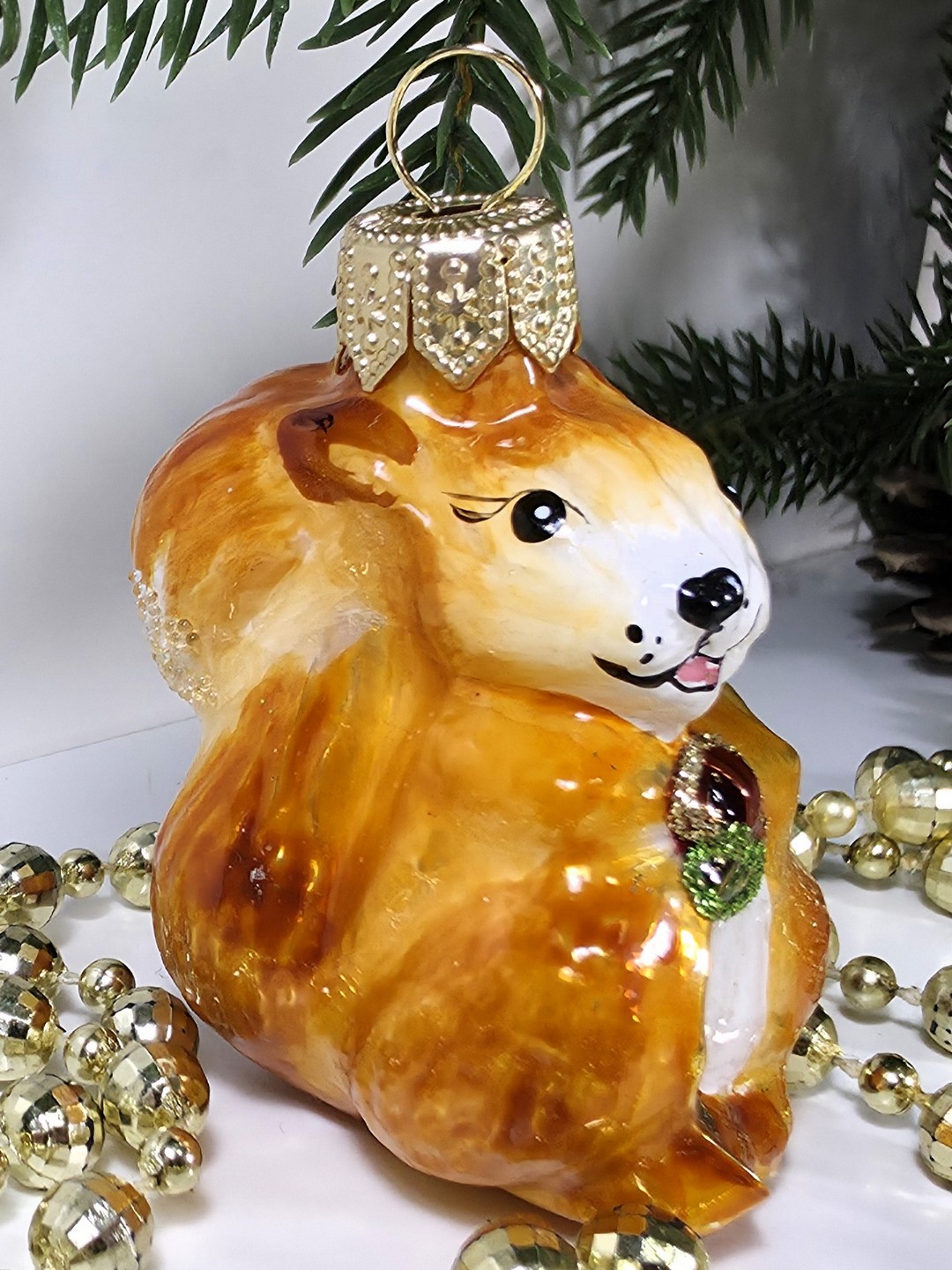 фото Стеклянная елочная игрушка Белочка мини