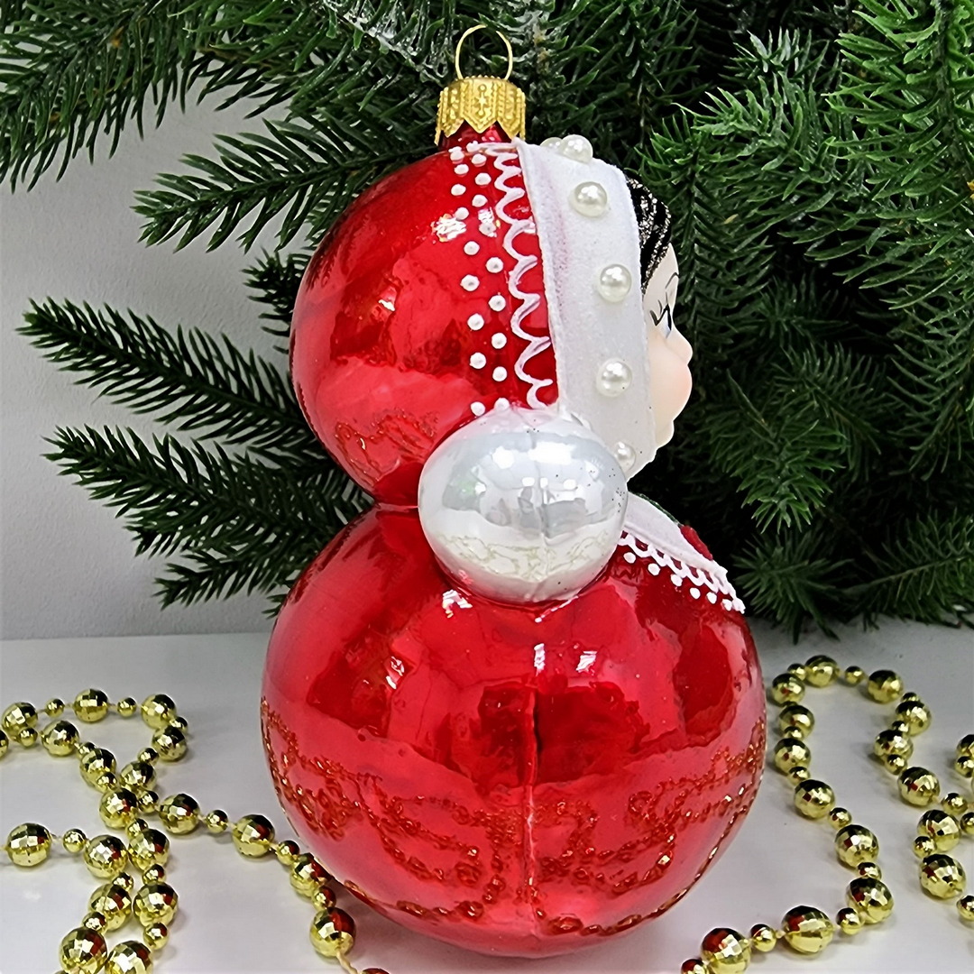 фото Стеклянная елочная игрушка Матрешка неваляшка