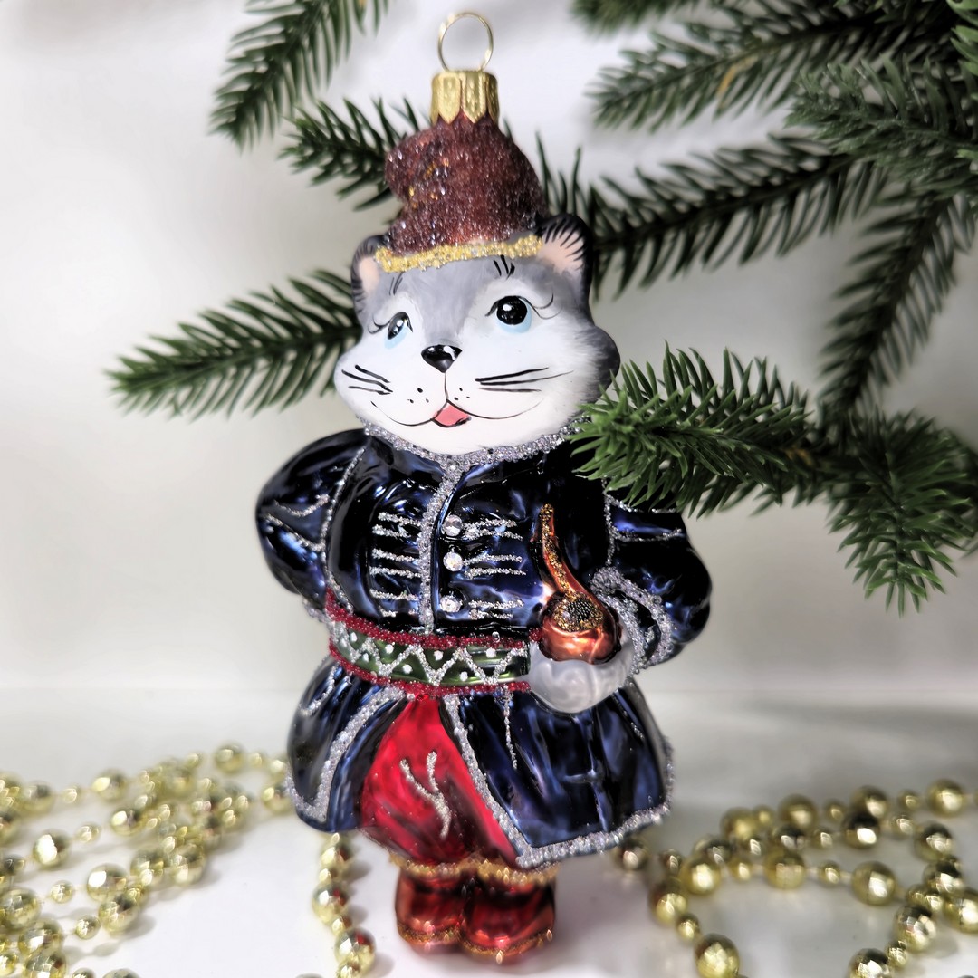 фото Стеклянная елочная игрушка Котофей