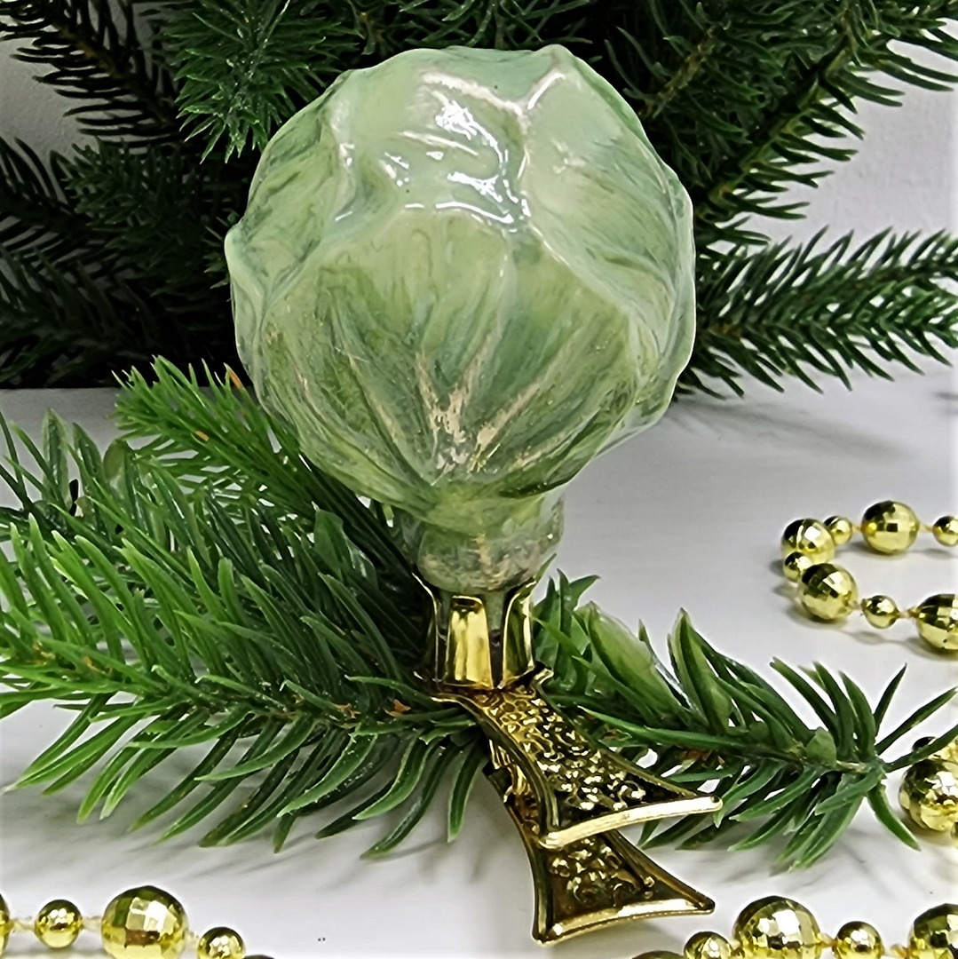 фото Стеклянная елочная игрушка Капуста на прищепке
