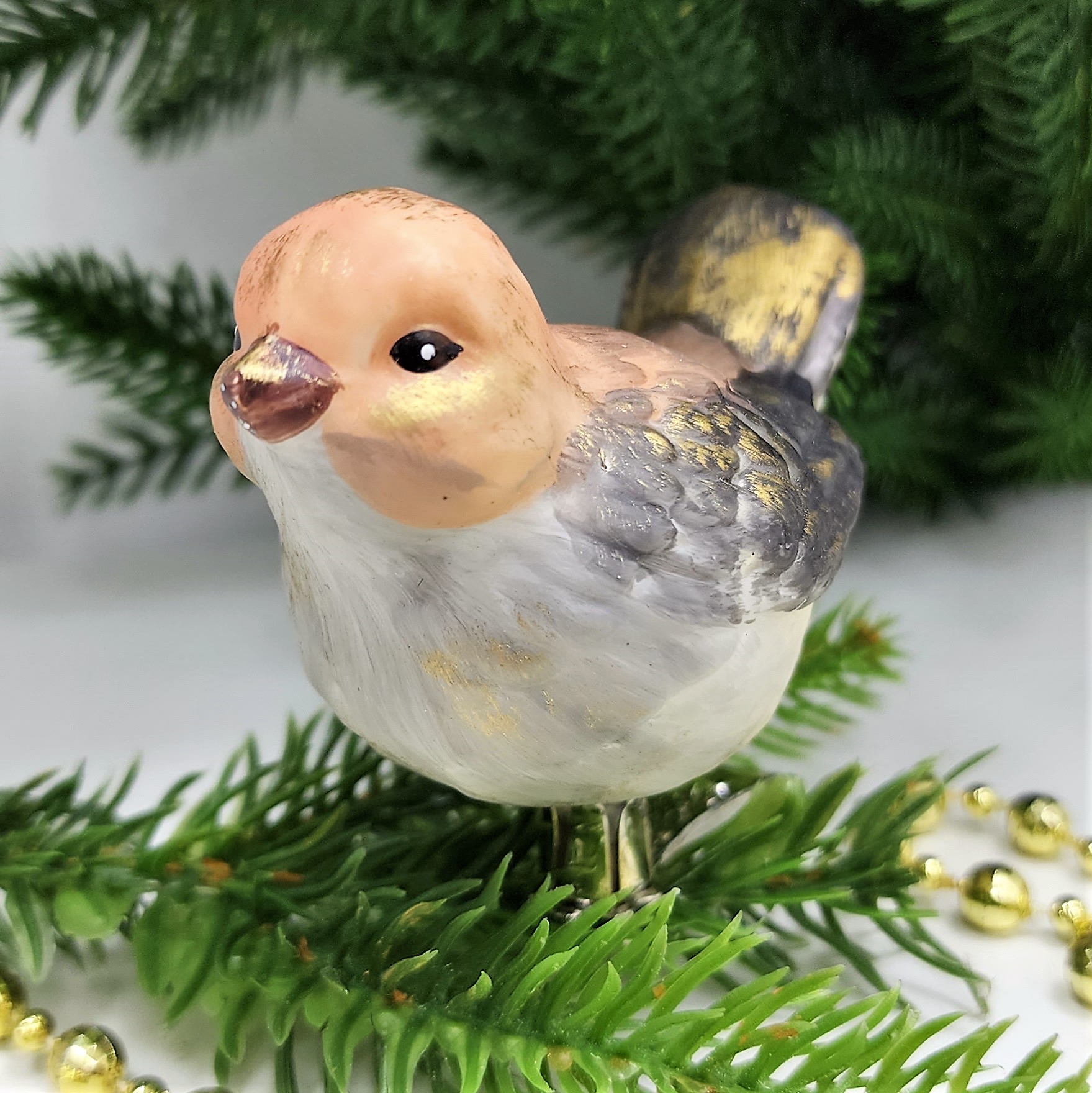 фото Стеклянная елочная игрушка Птичка на прищепке винтаж