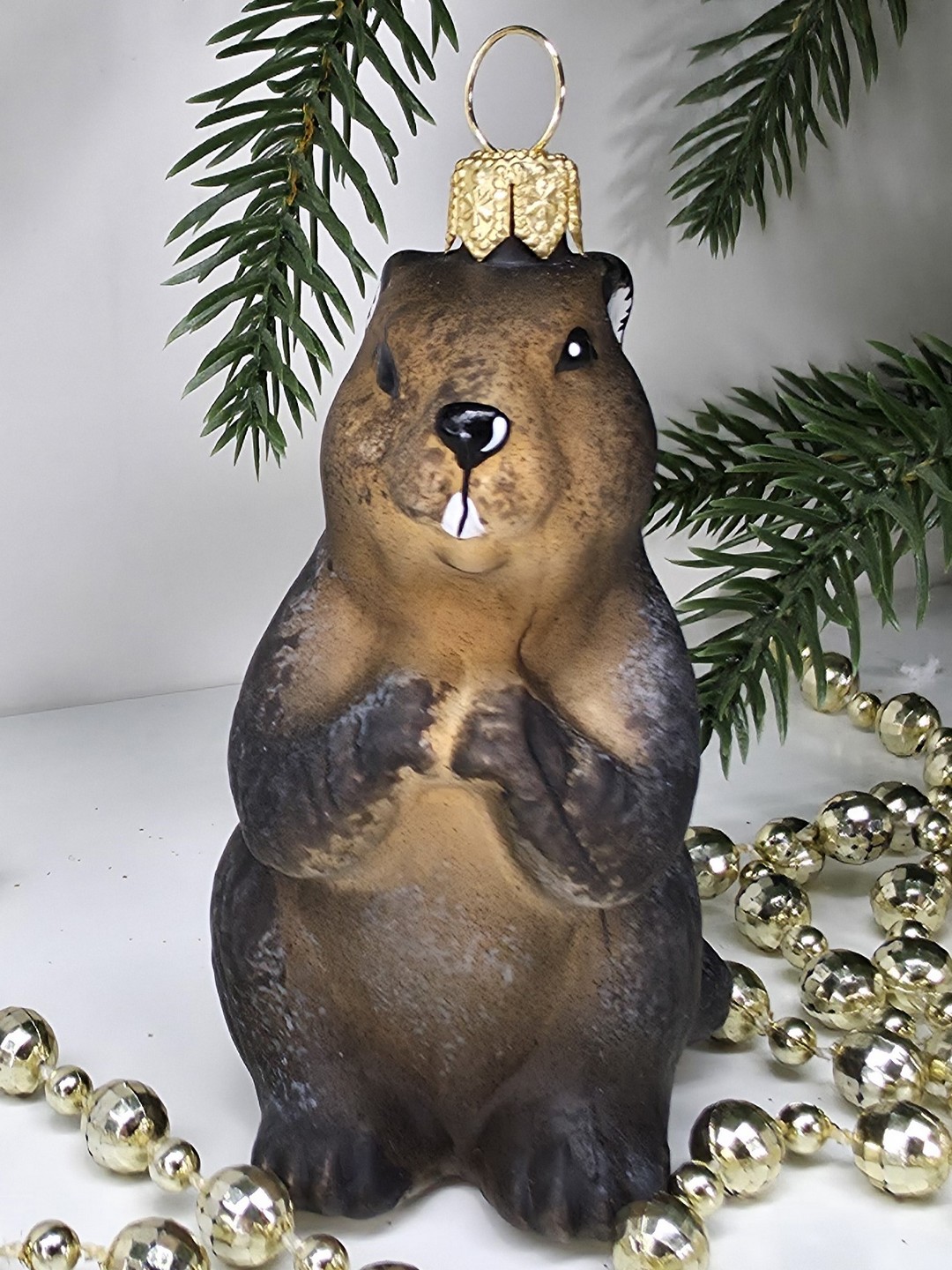 фото Стеклянная елочная игрушка Бобр