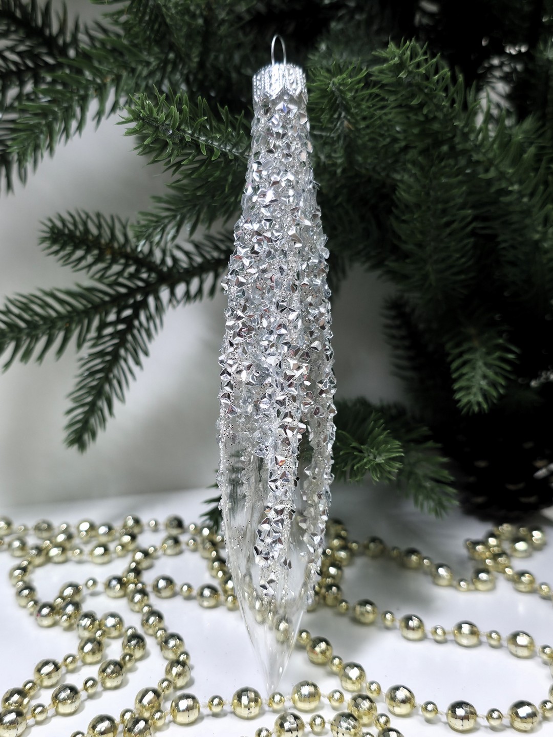 фото Стеклянная елочная игрушка Сосулька