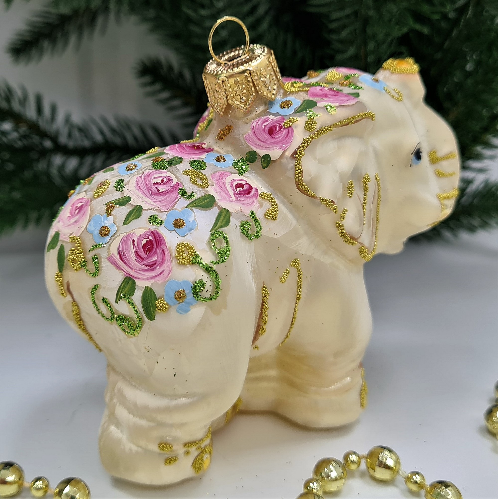 фото Стеклянная елочная игрушка Слон версаль