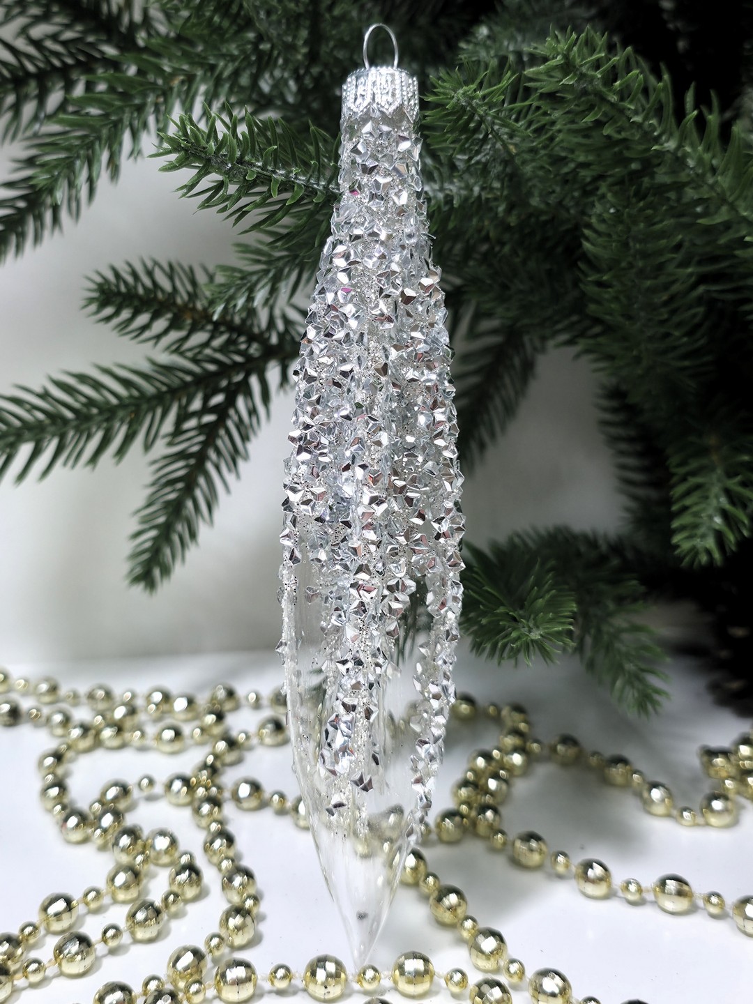 фото Стеклянная елочная игрушка Сосулька