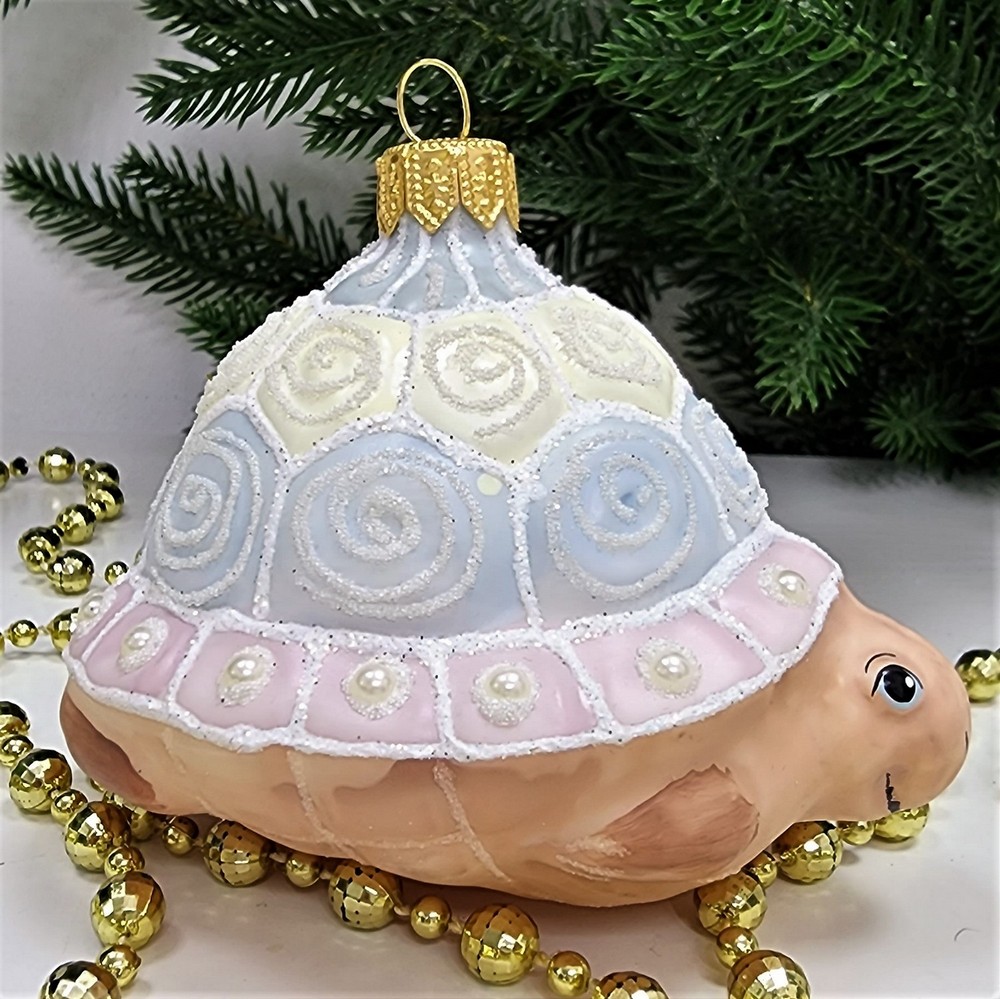 фото Стеклянная елочная игрушка Черепаха детская