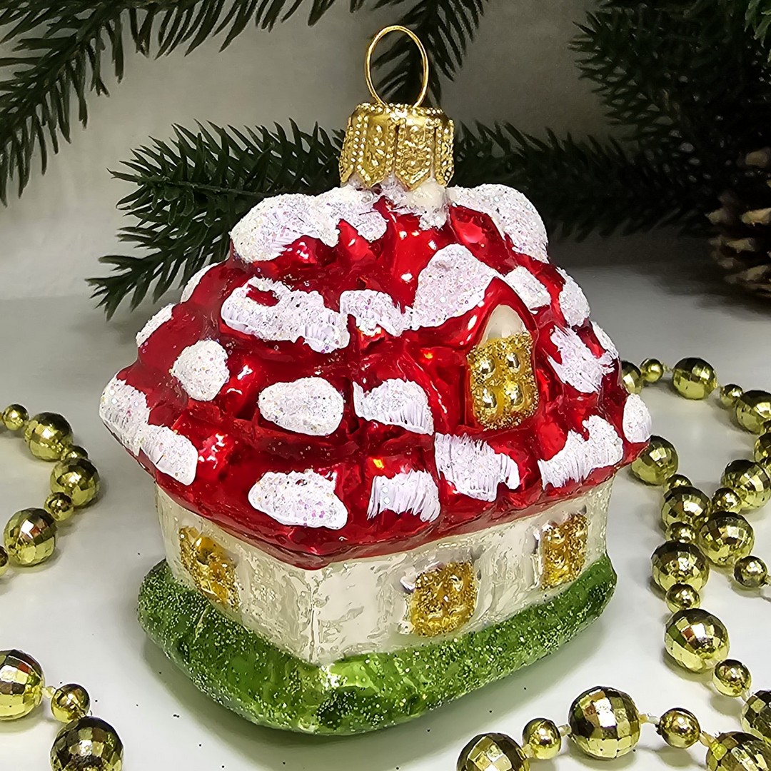фото Стеклянная елочная игрушка Домик викторианский