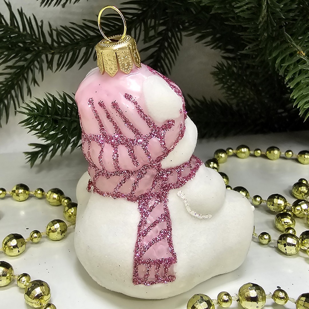 фото Стеклянная елочная игрушка Мишка беби флок