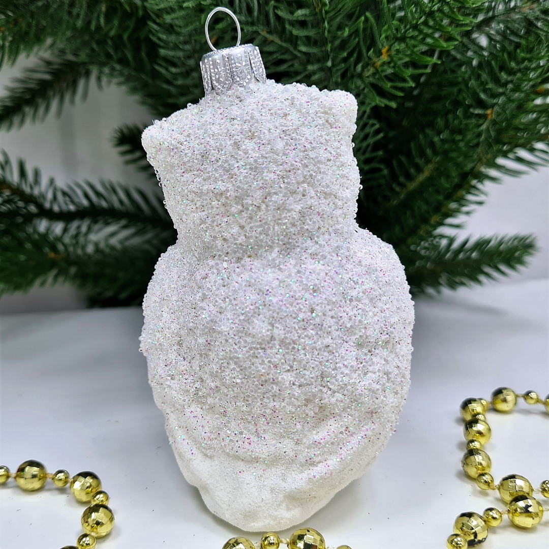 фото Стеклянная елочная игрушка Сова белая