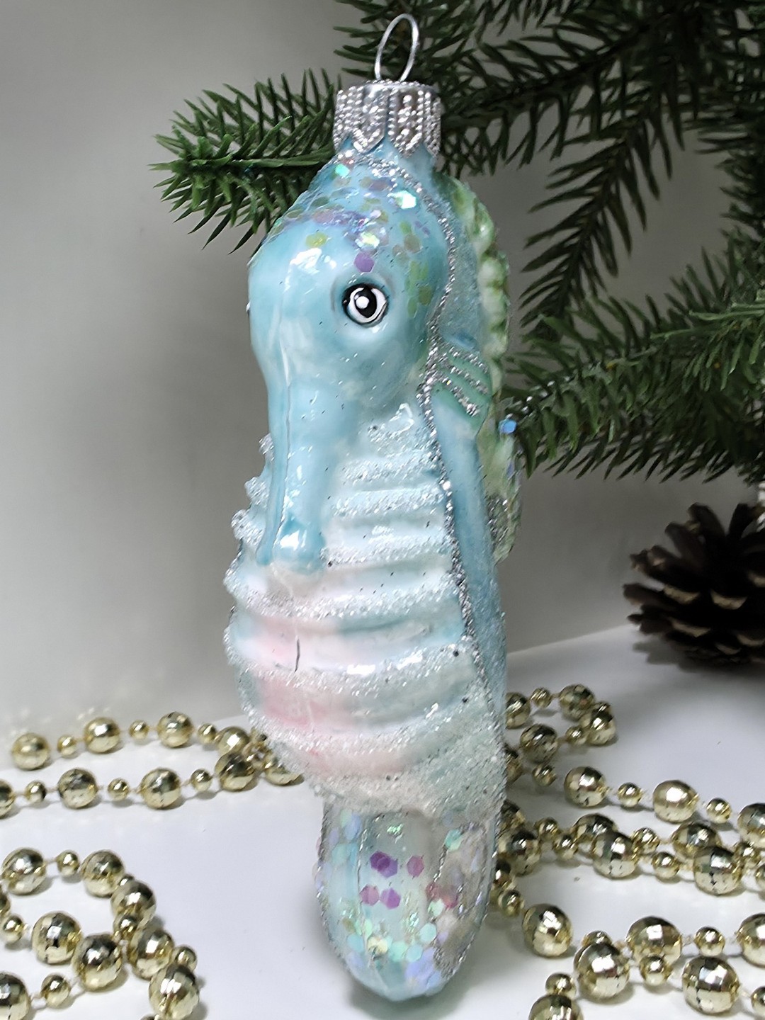 фото Стеклянная елочная игрушка Морской конек