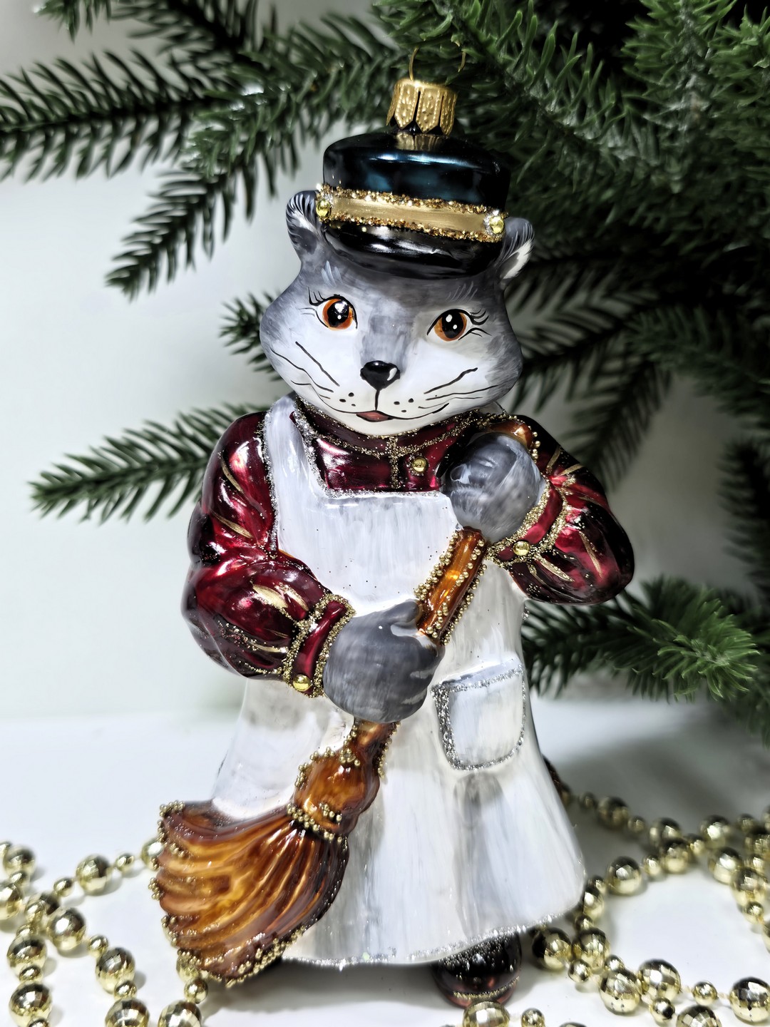 фото Стеклянная елочная игрушка Котофей дворник