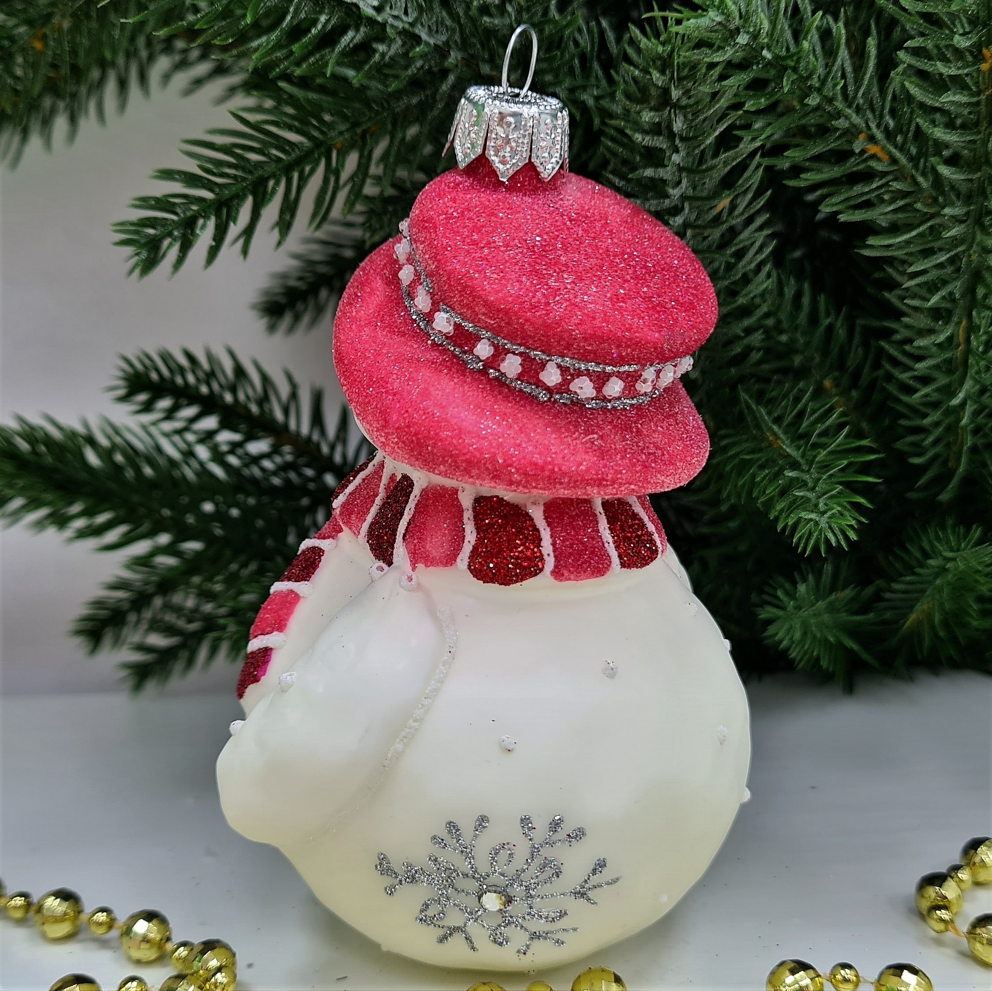 фото Стеклянная елочная игрушка Снеговик