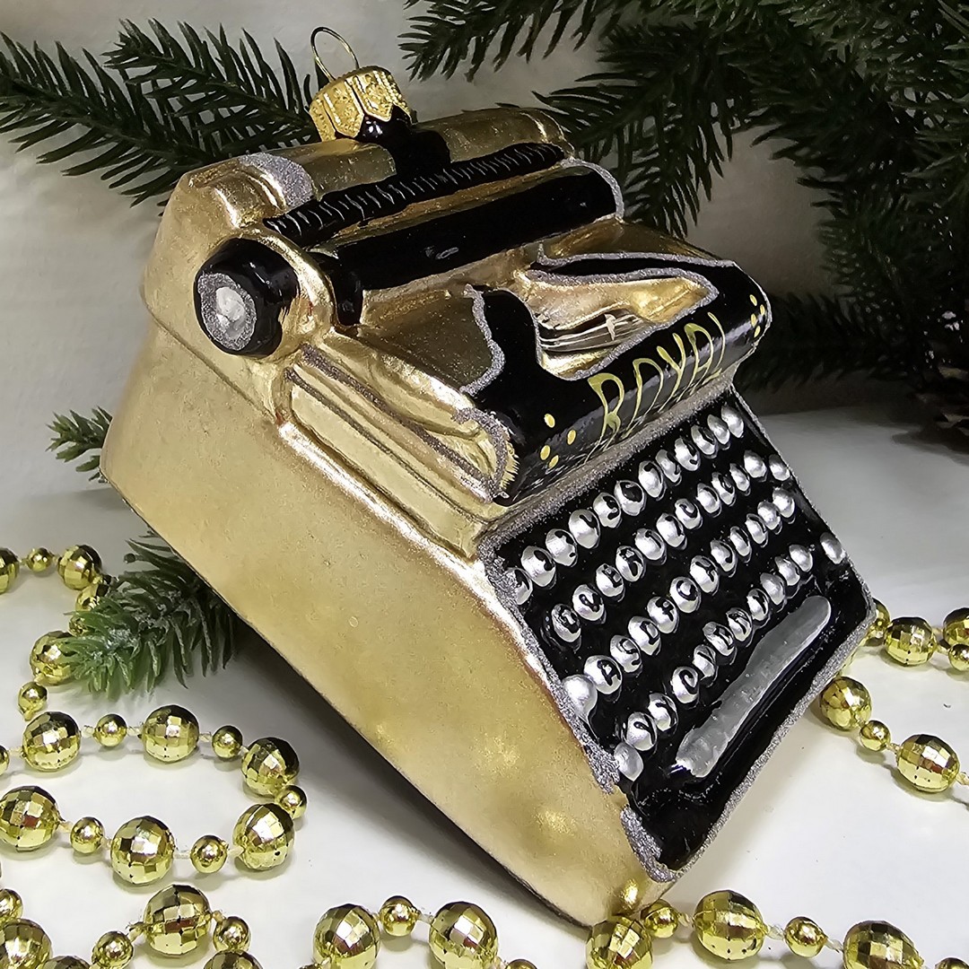 фото Стеклянная елочная игрушка Печатная машинка ретро