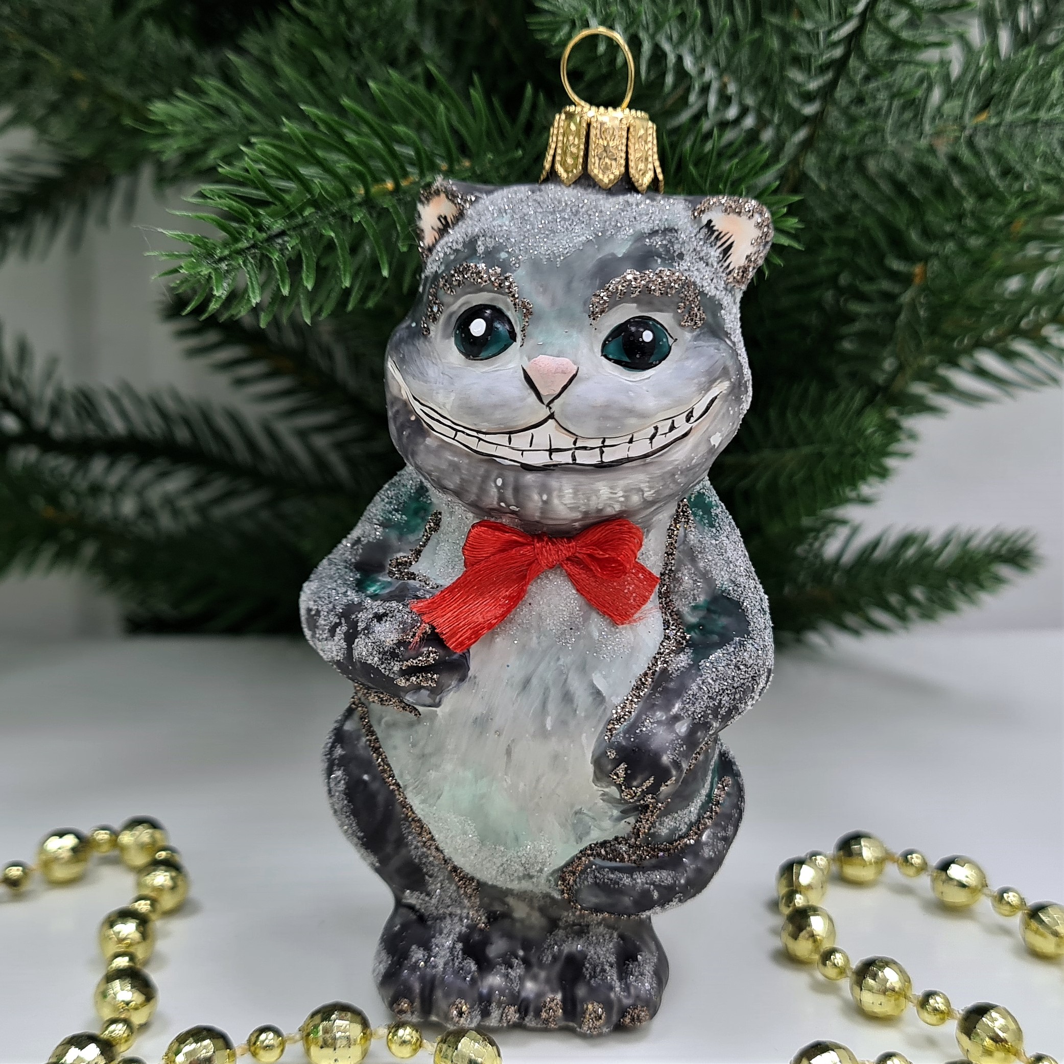фото Стеклянная елочная игрушка Чеширский кот из Алисы