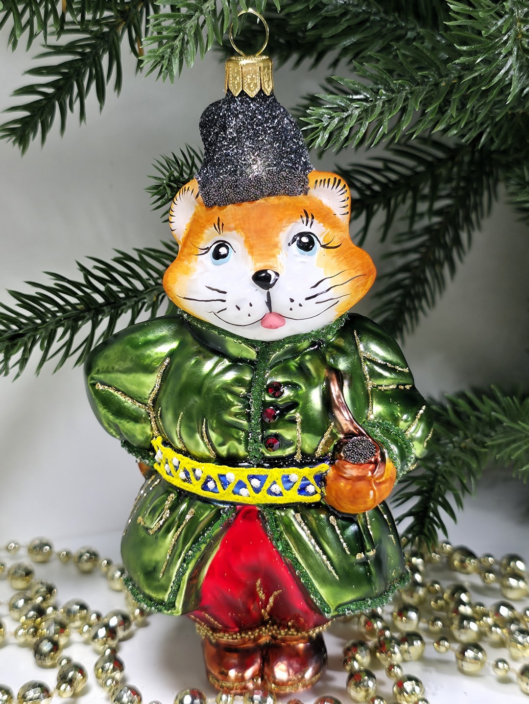 фото Стеклянная елочная игрушка Котофей