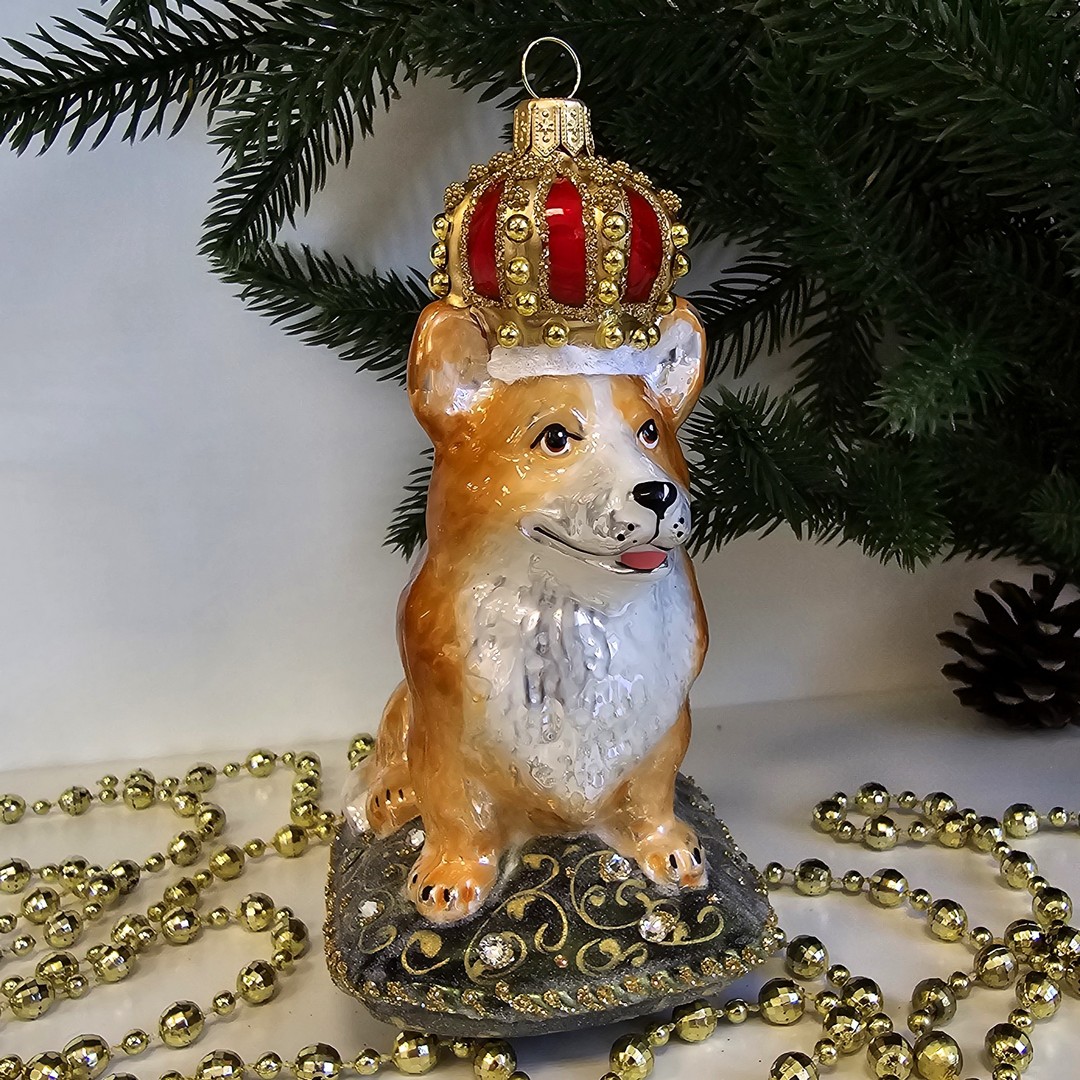 фото Стеклянная елочная игрушка Корги