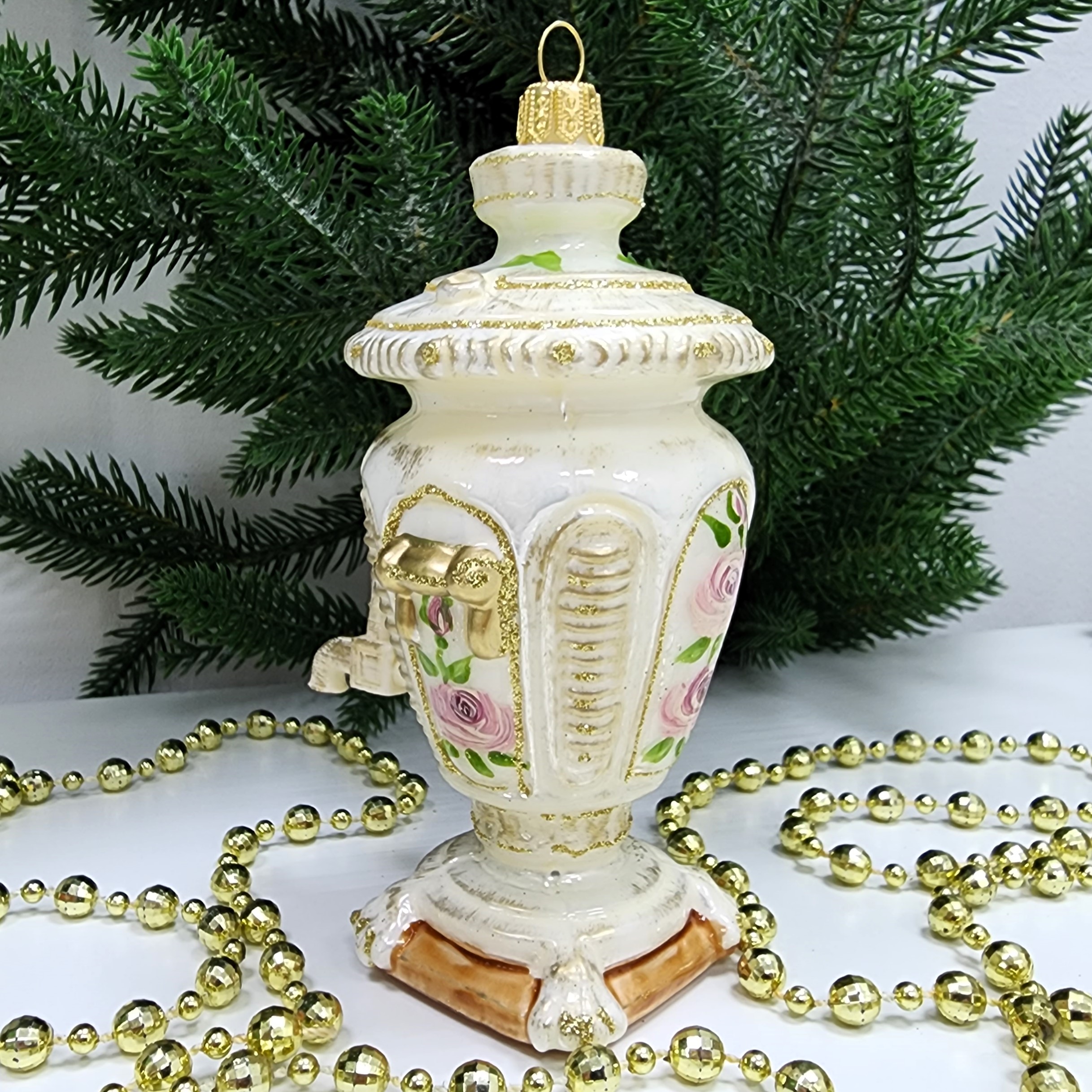 фото Стеклянная елочная игрушка Самовар