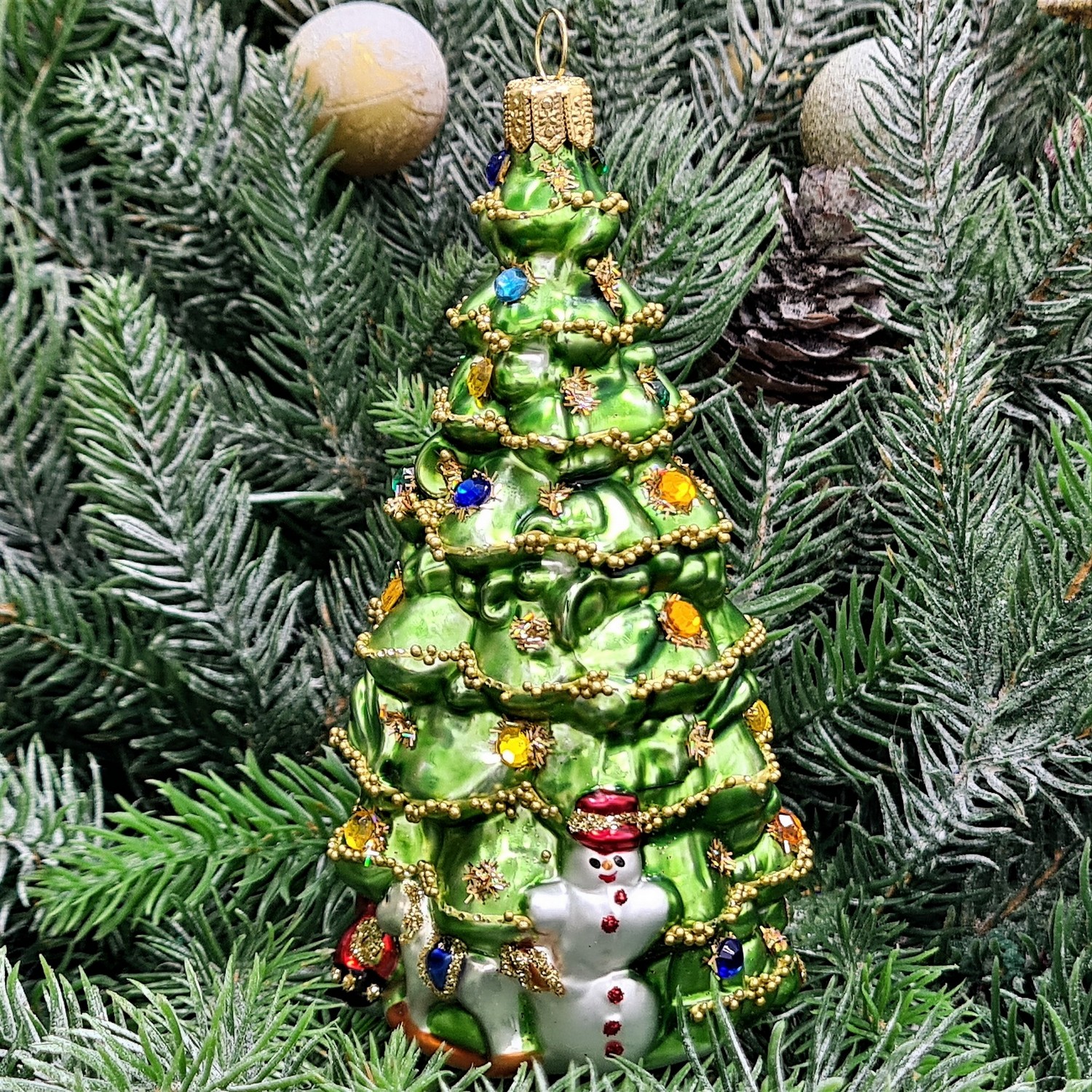 фото Стеклянная елочная игрушка Елочка с лошадкой