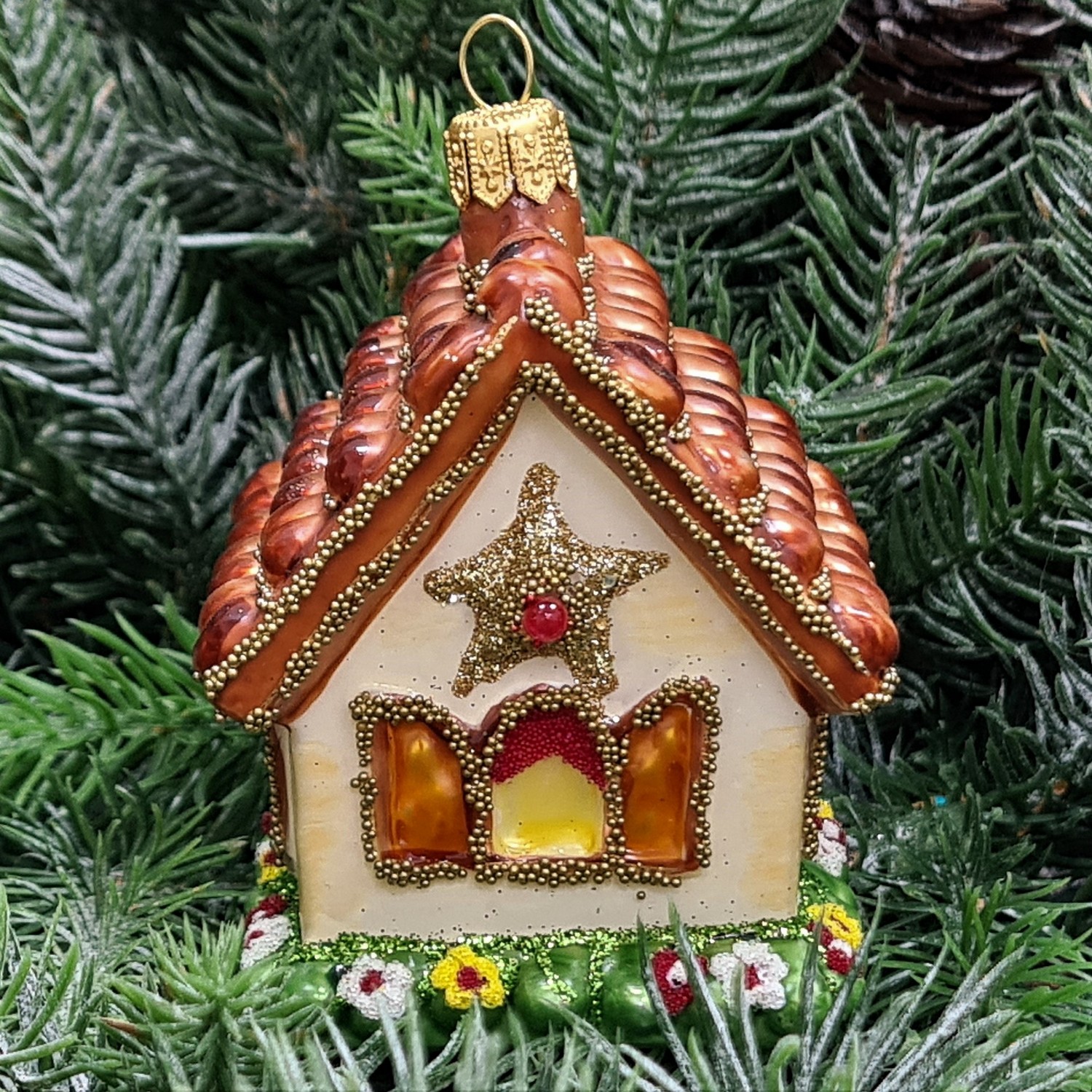 фото Стеклянная елочная игрушка Пряничный домик