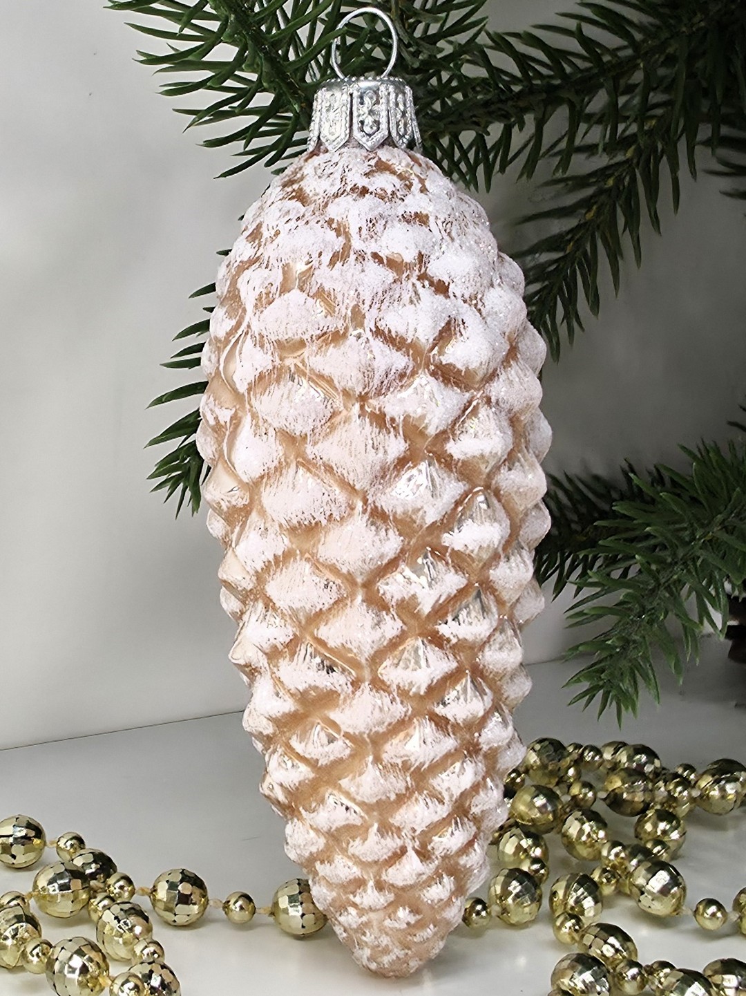 фото Ёлочная игрушка стекло Шишка