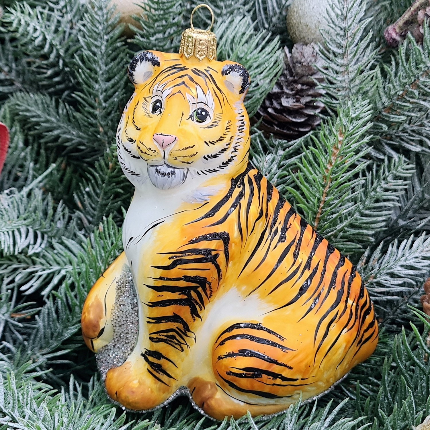фото Стеклянная елочная игрушка Тигр на камне-2
