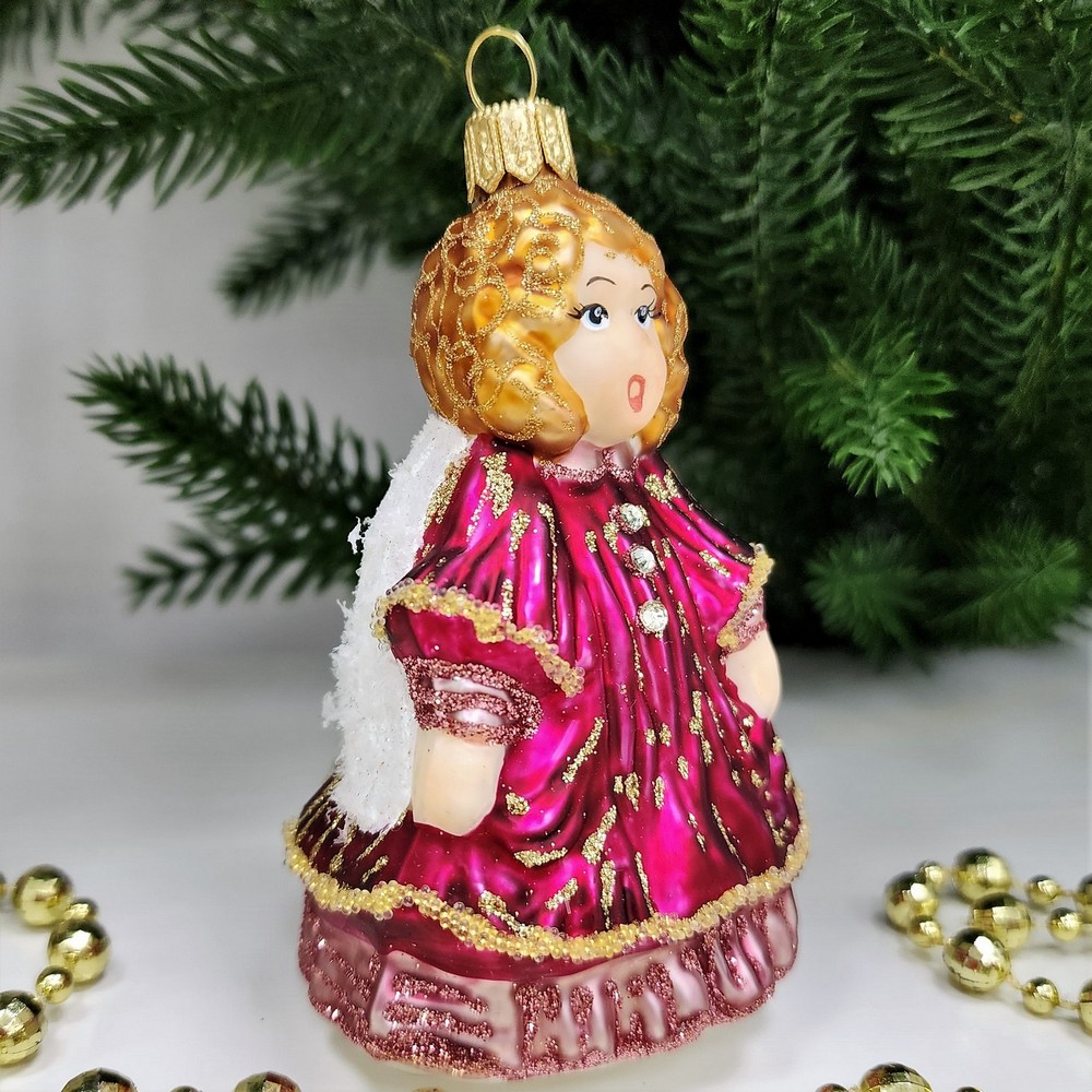 фото Стеклянная елочная игрушка Девочка ангел поет