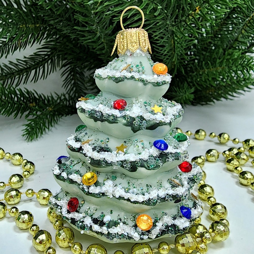 фото Стеклянная елочная игрушка Елочка винтаж