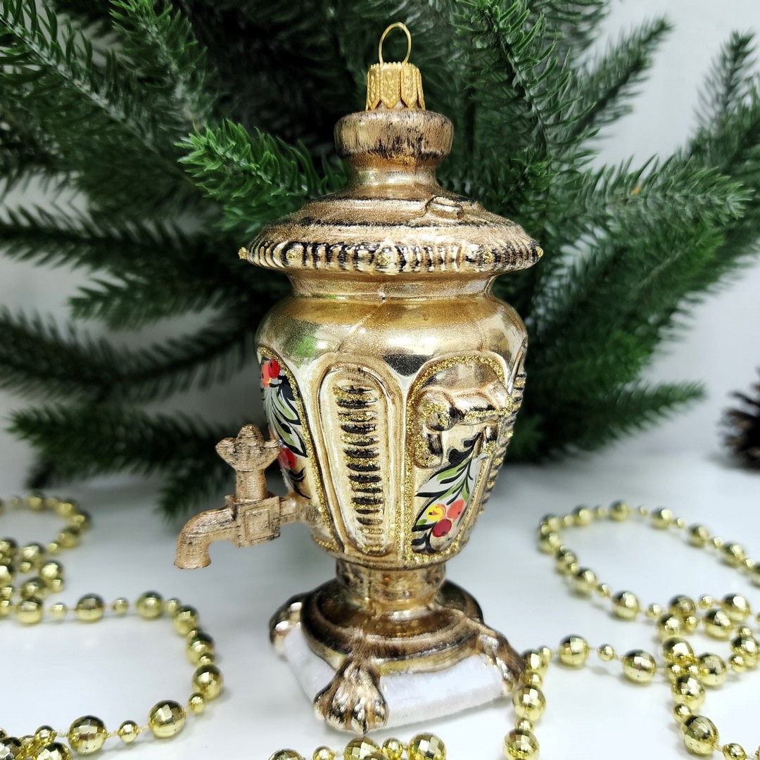 фото Стеклянная елочная игрушка Самовар
