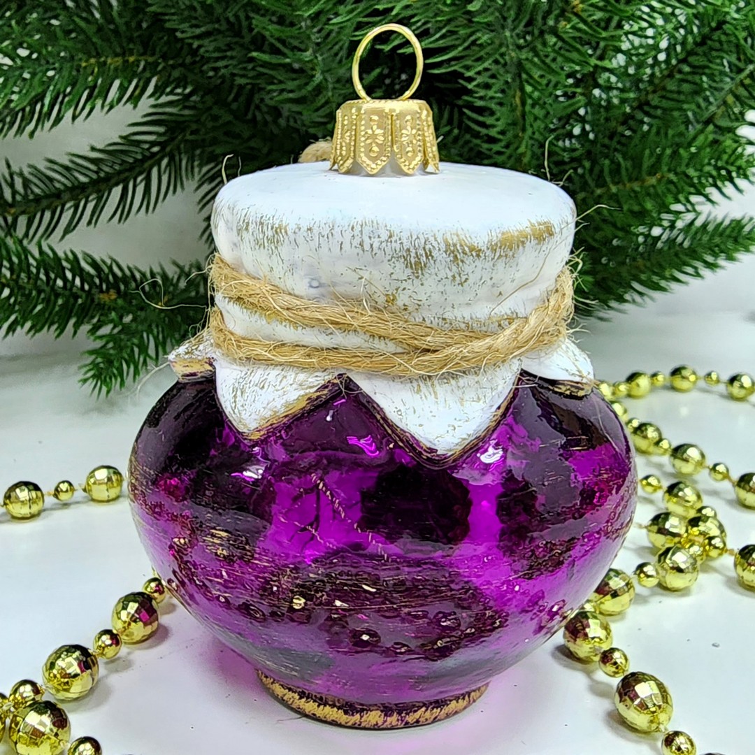 фото Стеклянная елочная игрушка Баночка ягод