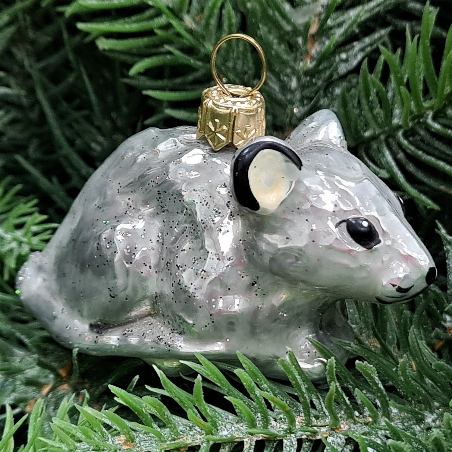 фото Стеклянная елочная игрушка Мышка малая