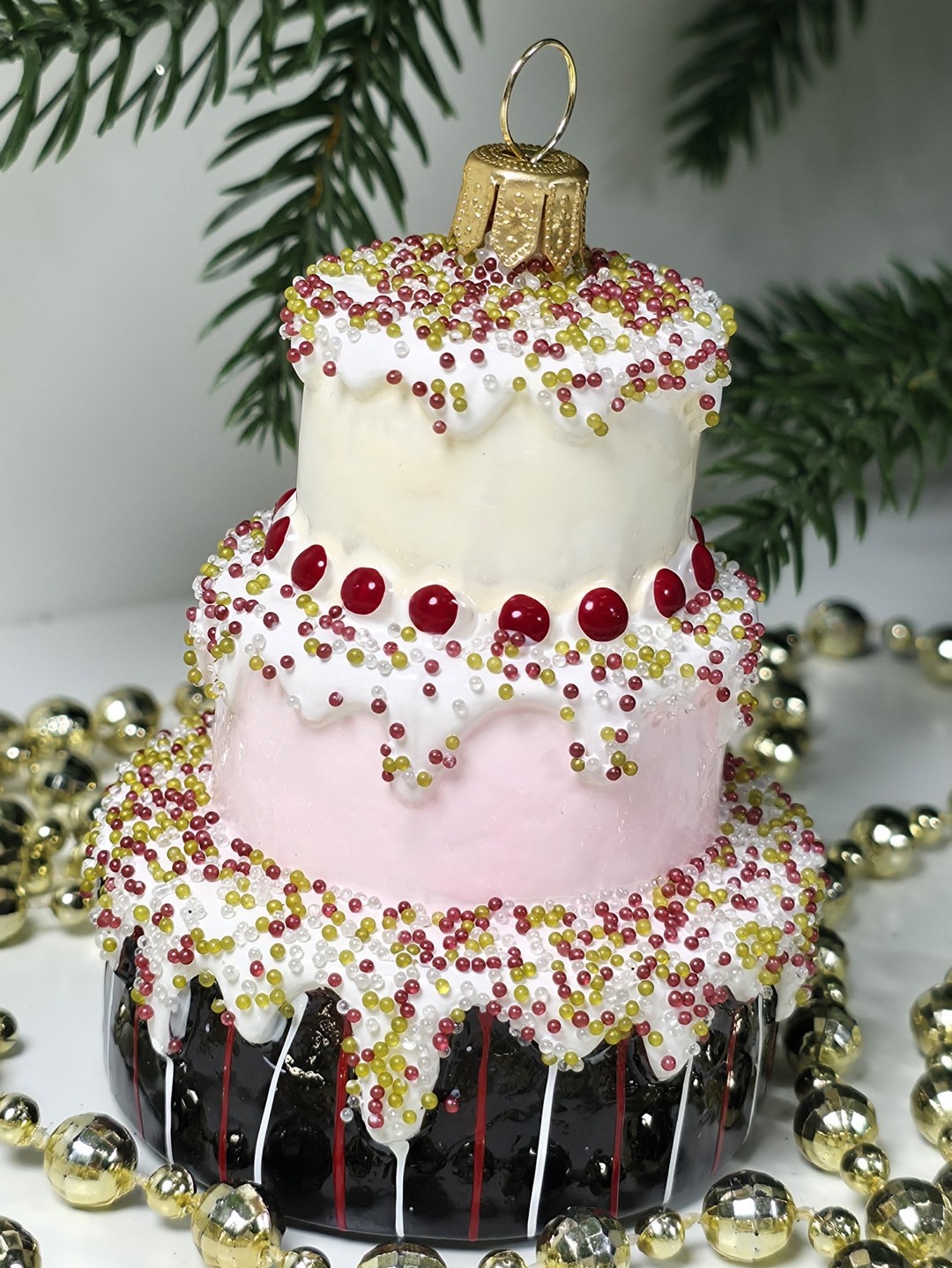 фото Стеклянная елочная игрушка Тортик