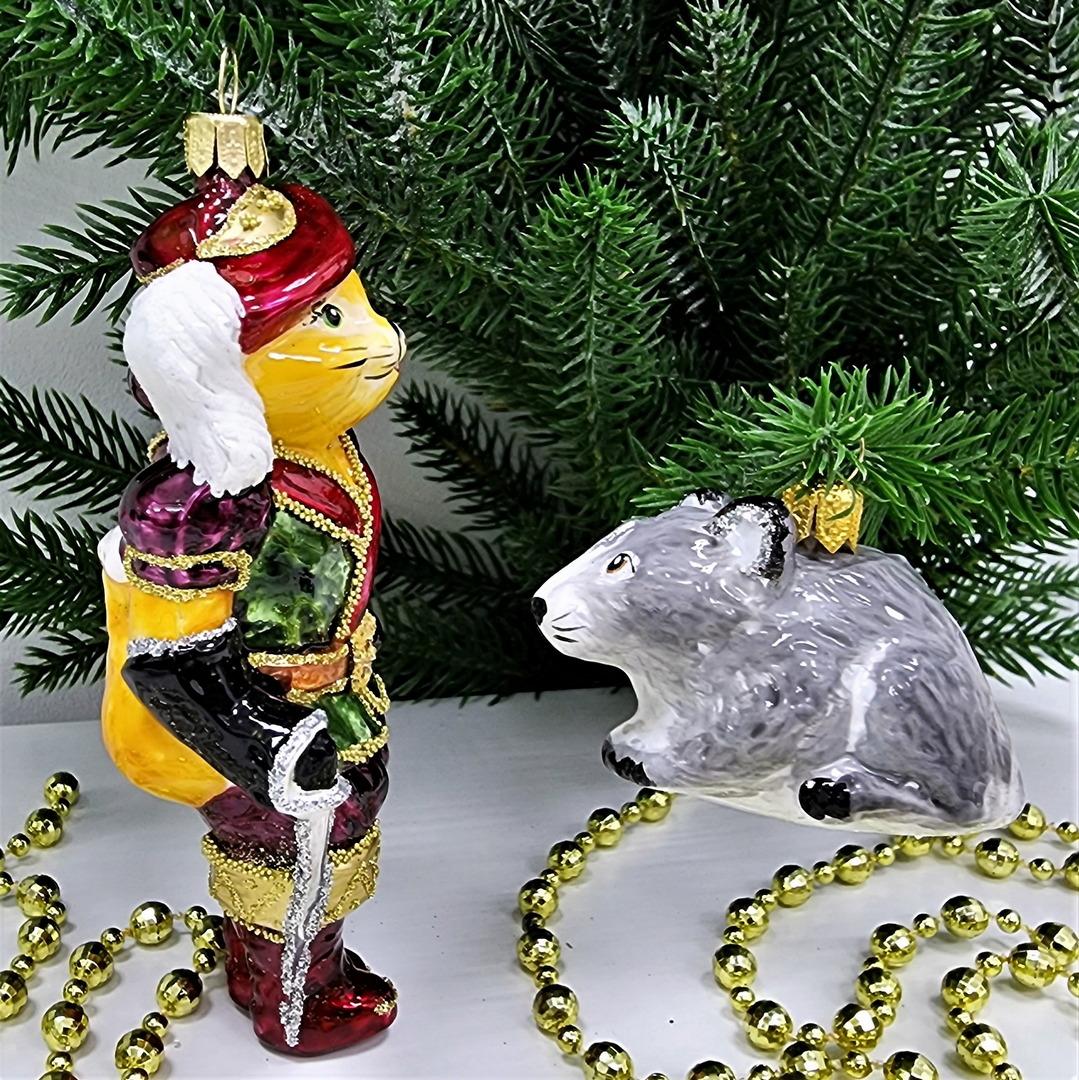 фото Набор ёлочных игрушек Кот в сапогах и мышонок